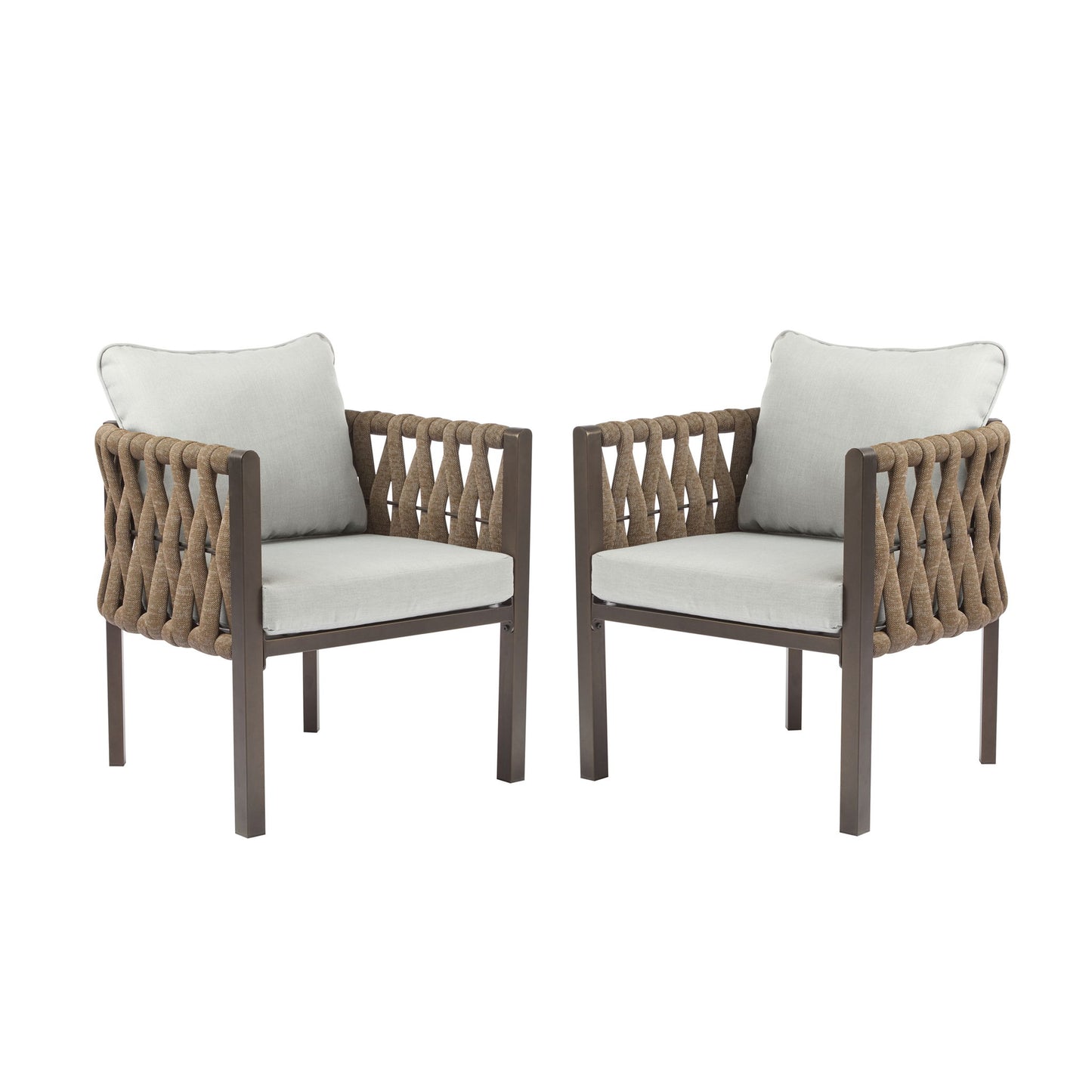 2 Pieces Outdoor Metal Patio Club Chair, Patio Furniture Arm Chair With Cushion, Modern Outdoor Furniture Deep Seating For Porch, Garden, Backyard, Balcony - Brown / Light Gray Noble House