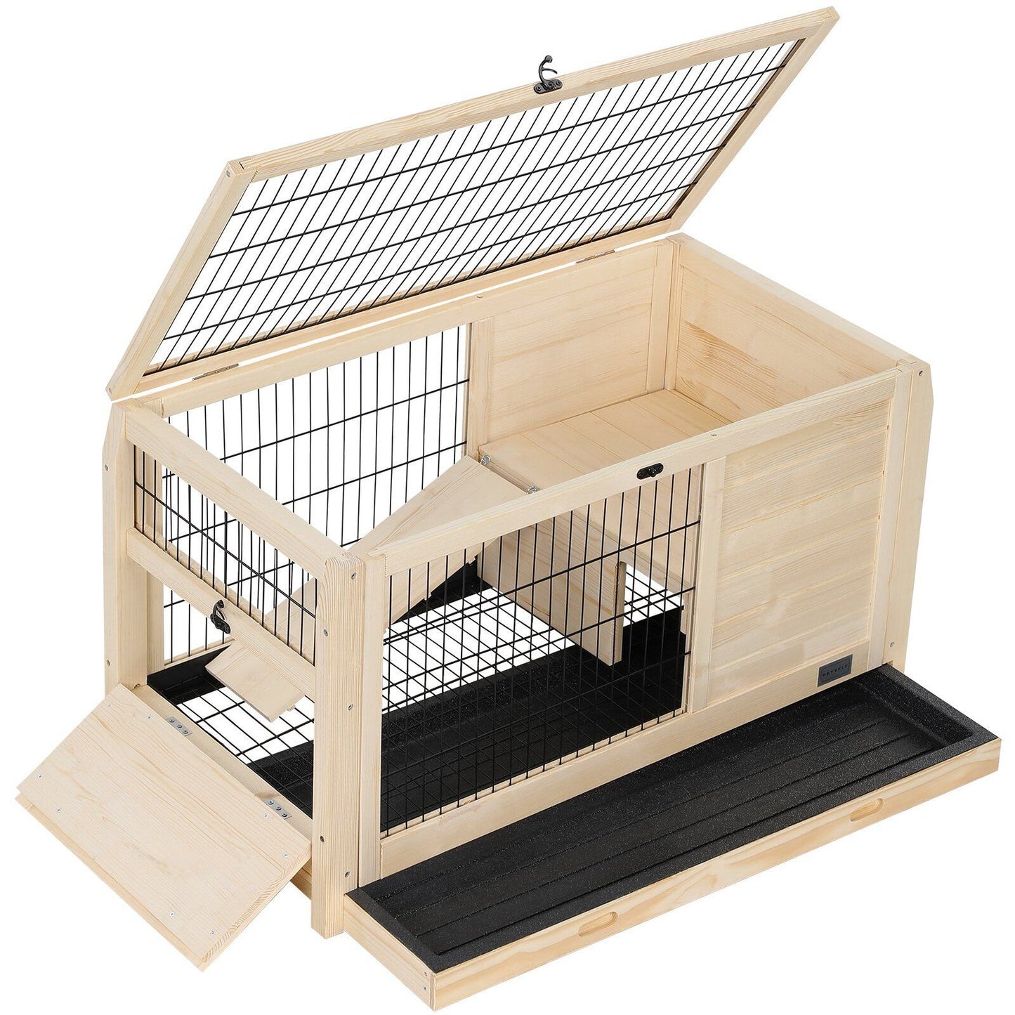 Wooden Rabbit Hutch Indoor Bunny House For Small Animals With Plastic Tray Daily Nest