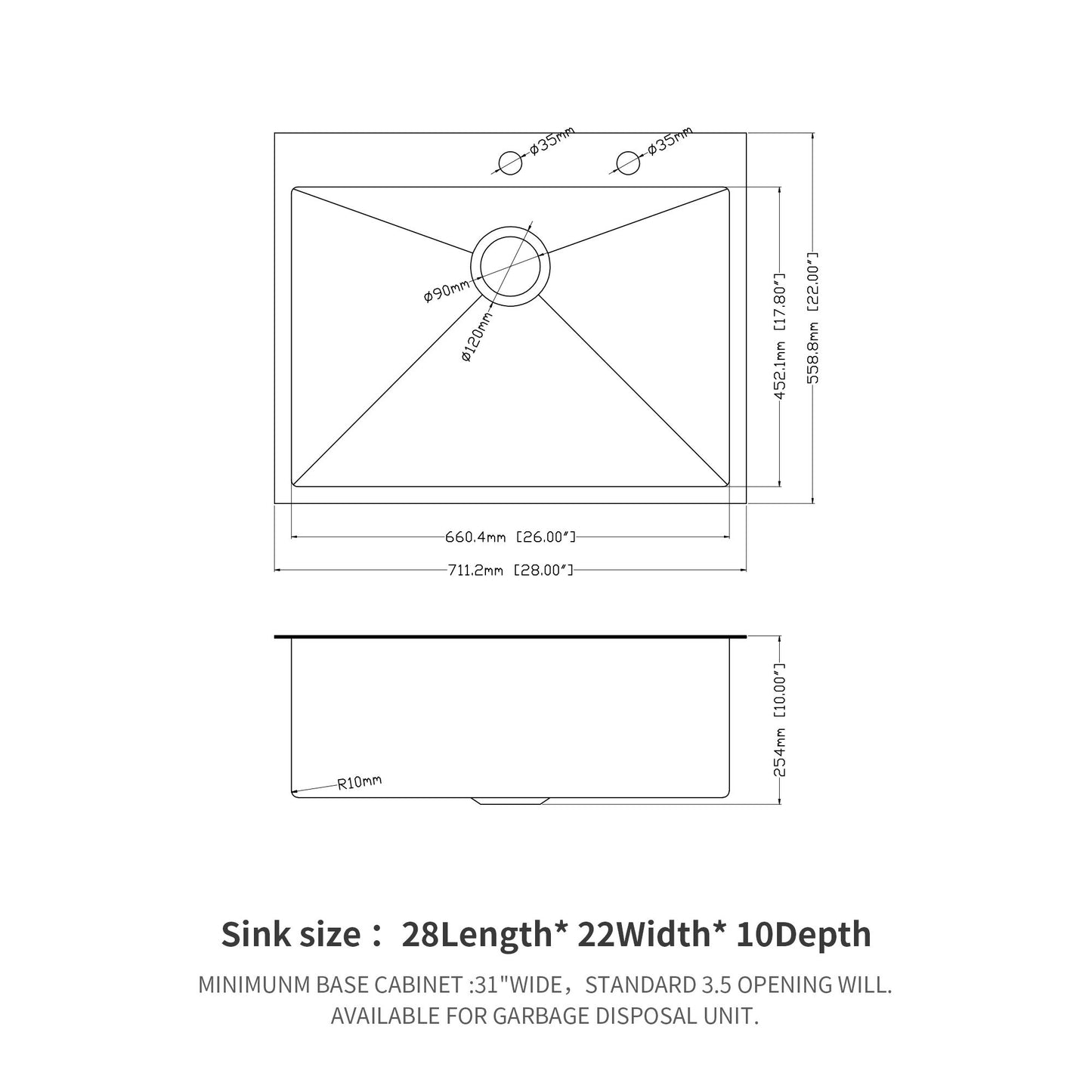 Topmount Kitchen Sink 16 Gauge, Single Bowl Daily Nest