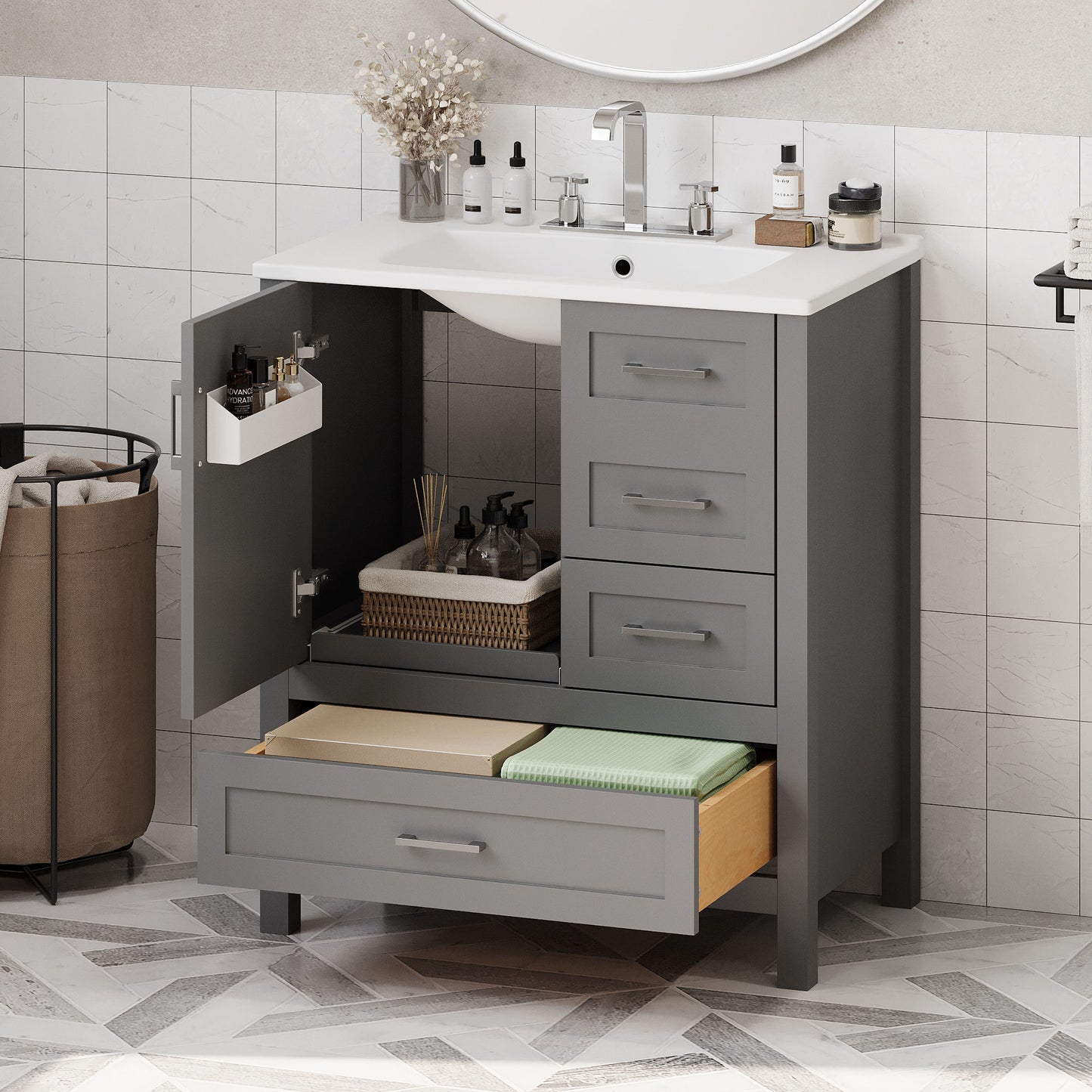 Modern Bathroom Vanity With Ceramic Sink, Solid Frame And Storage Solutions Hearth and Haven