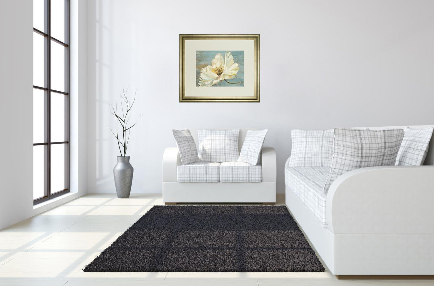 White Peony By Patricia Pinto - Framed Print Wall Art - Blue Classy Art
