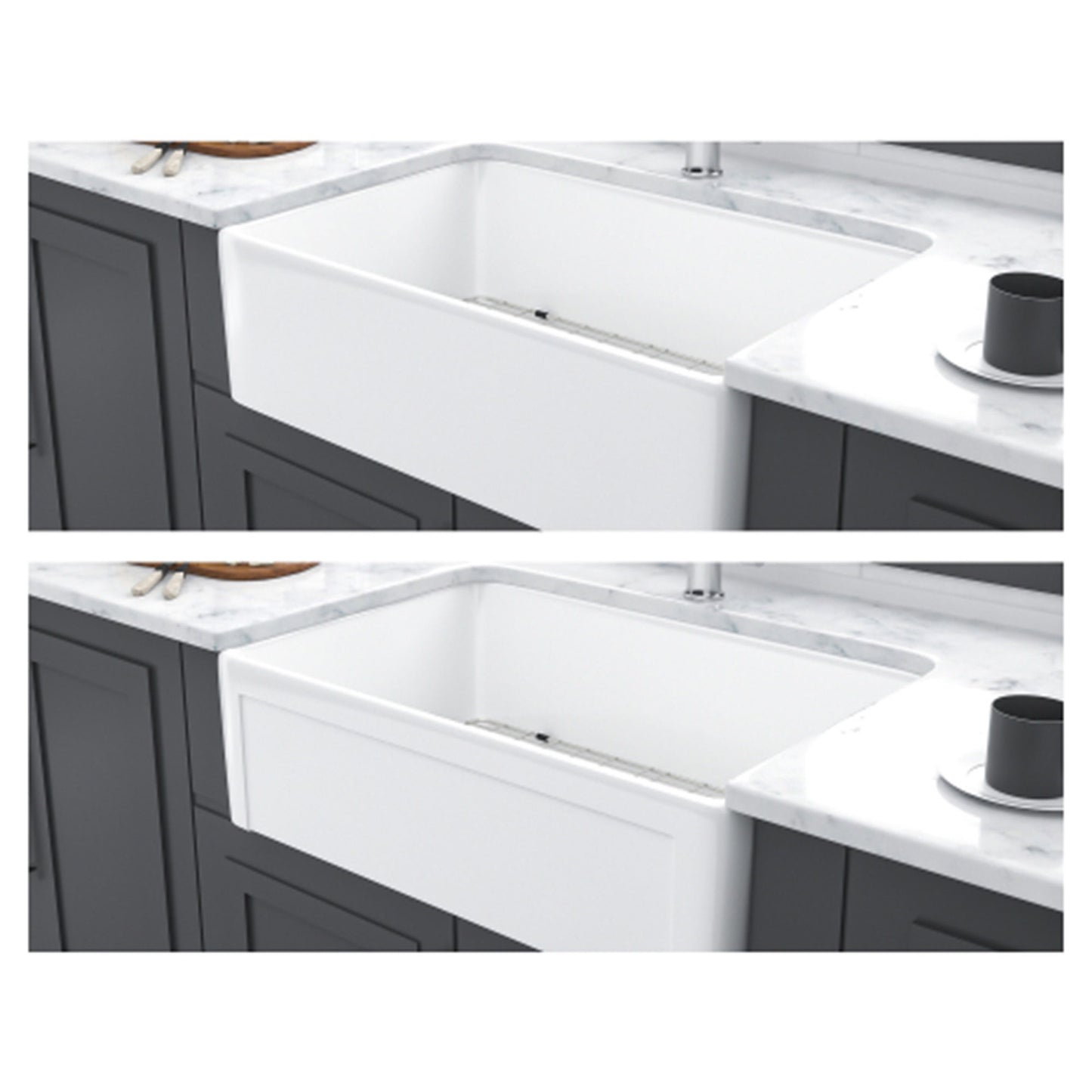 Sink 30" Apron Front Reversible Single Bowl Kitchen Sink & Grid And Strainer - White Daily Nest