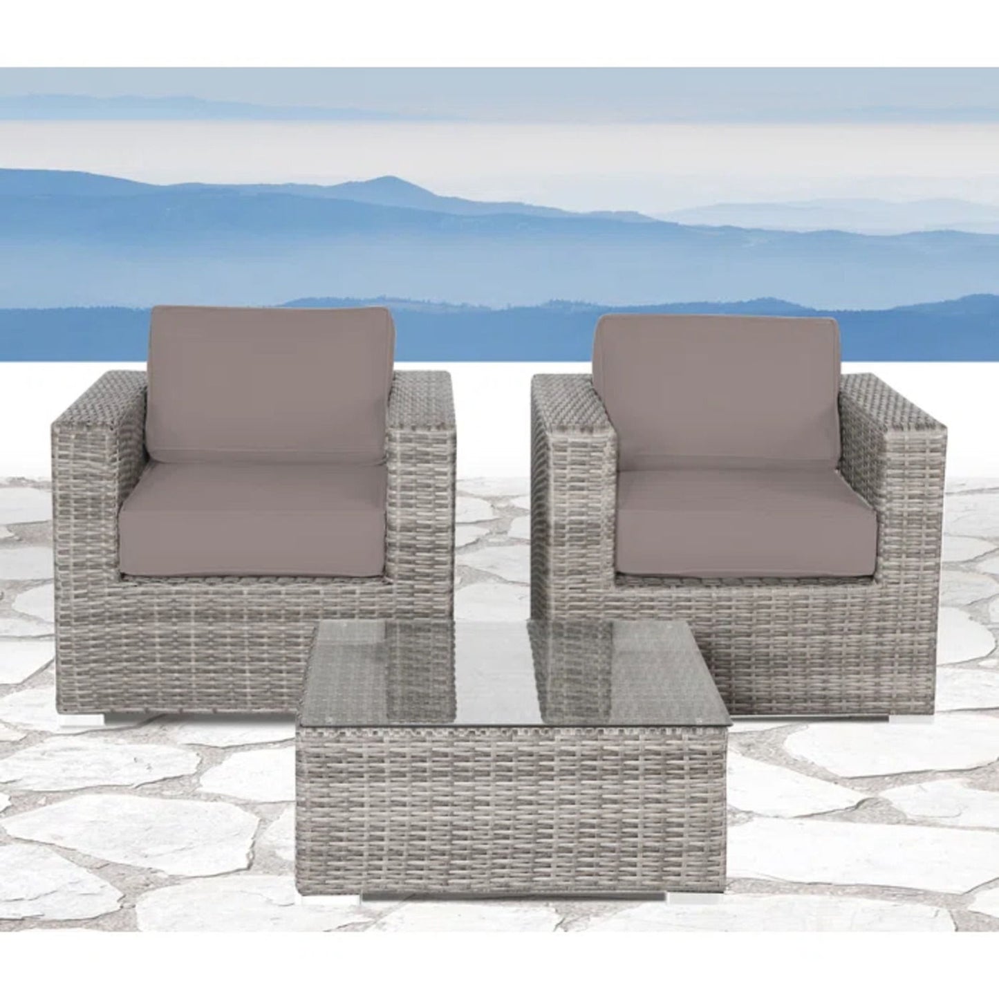 Wicker Seating Group Set With Table And Cushions LSI Patio Furniture