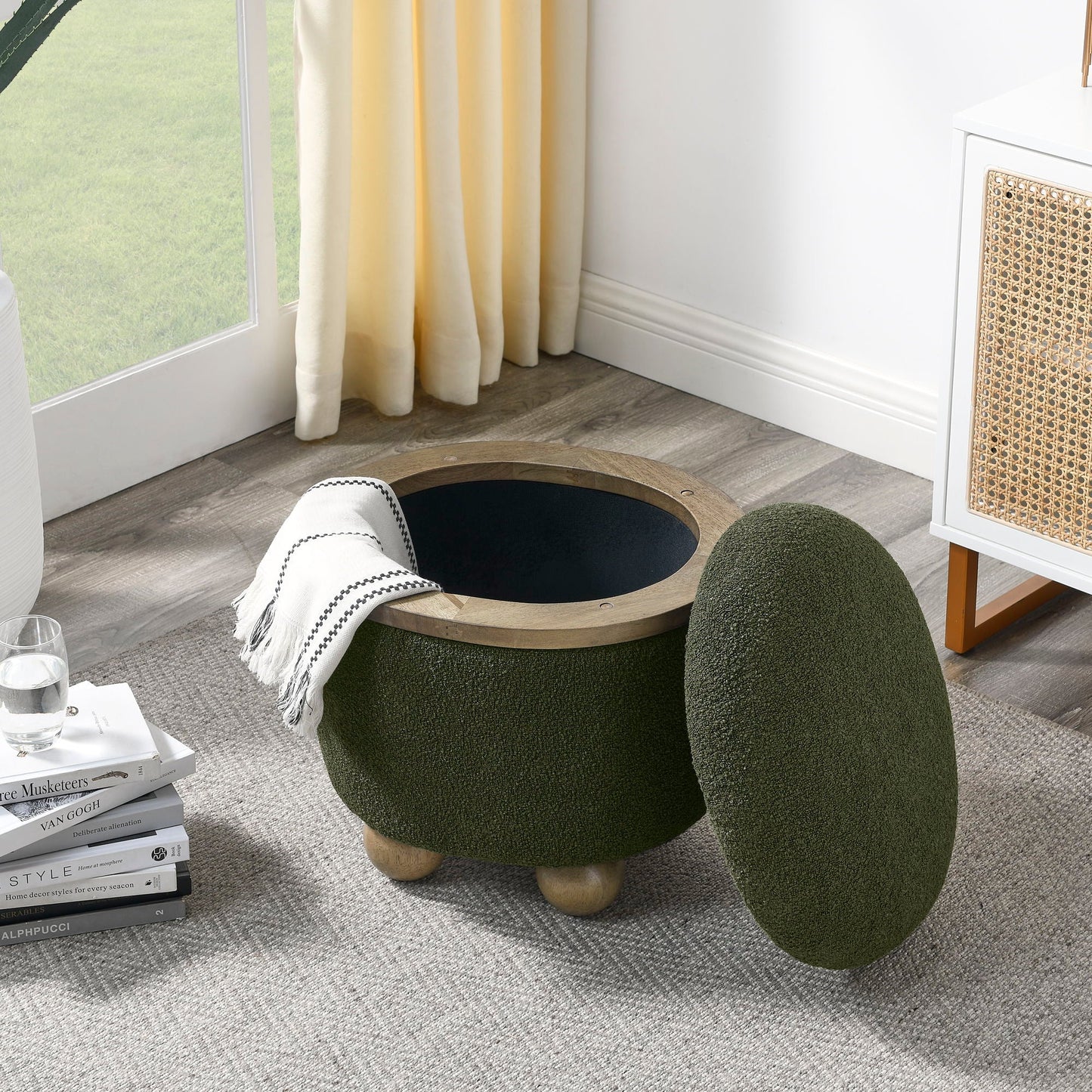 Modern Round Storage Ottoman With Cushioned Seat And Storage Space Dark Loop Yarn Small Size - Green Home Essentials