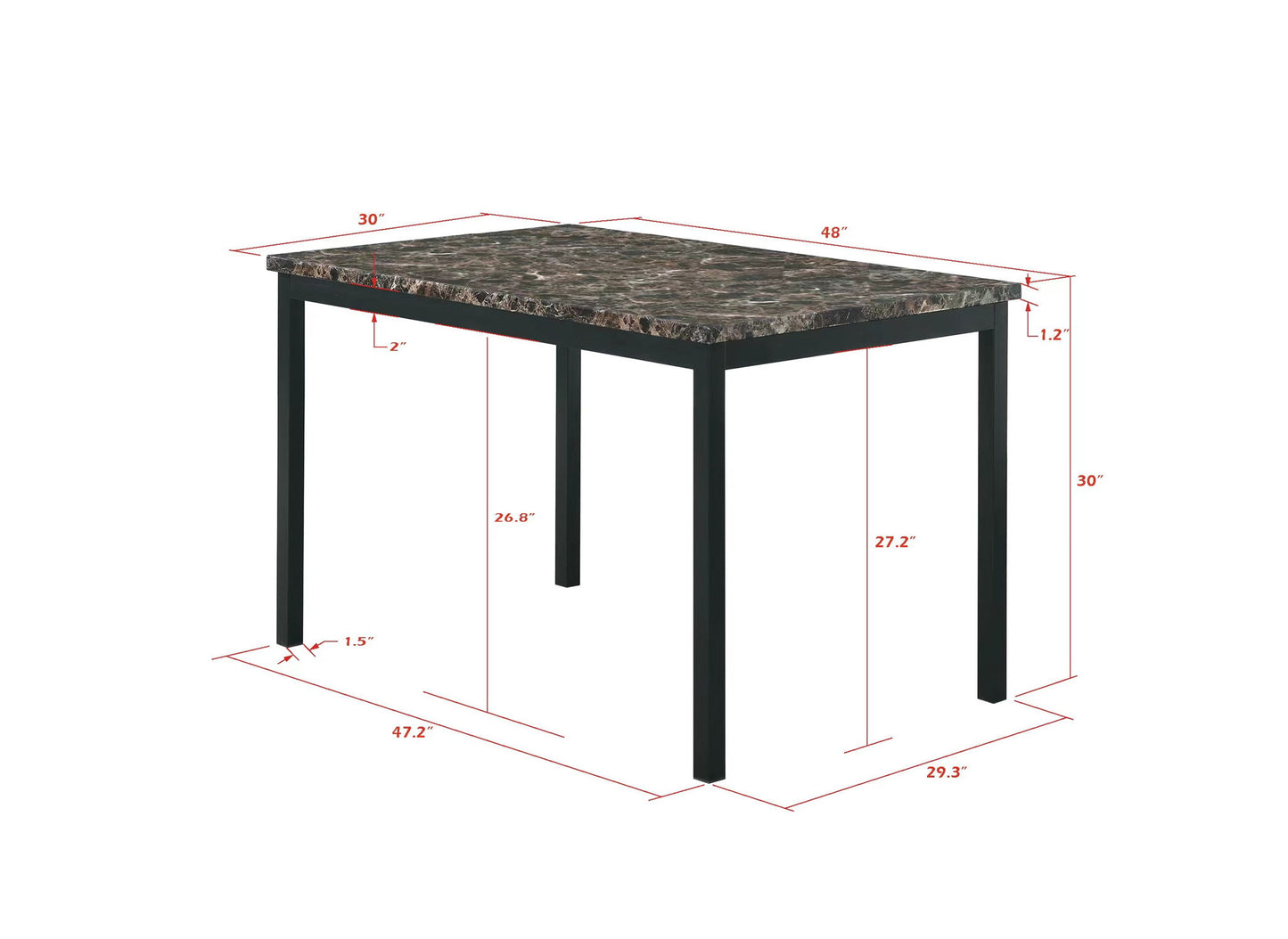 Faux Marble Top With Metal Frame Dinette Table - Black Home Essentials