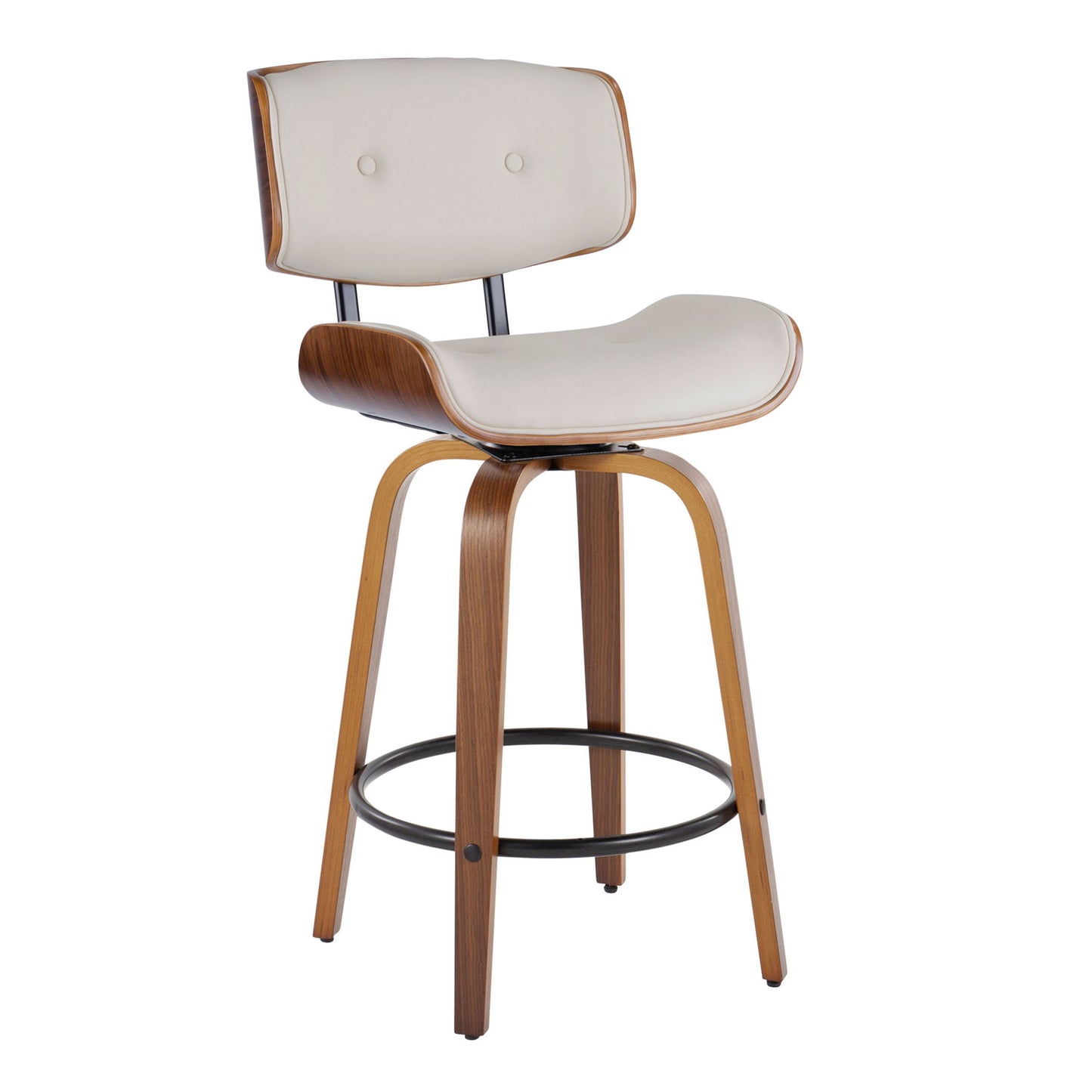 Lombardi - Mid-Century Modern Fixed Height Counter Stool With Swivel With Round Footrest (Set of 2) Lumi Source