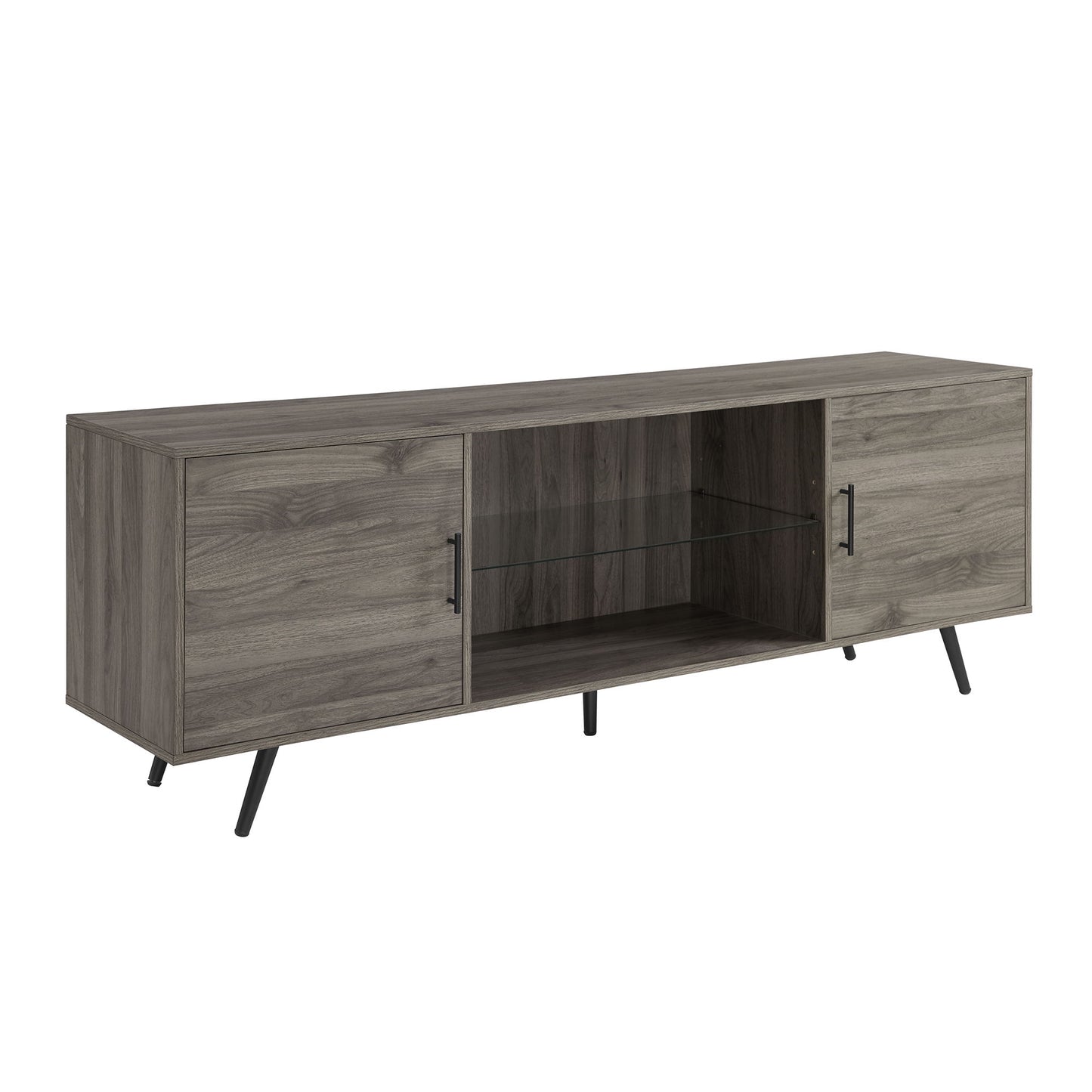 Mid-Century Modern 2 Door TV Stand With Glass Shelf Walker Edison