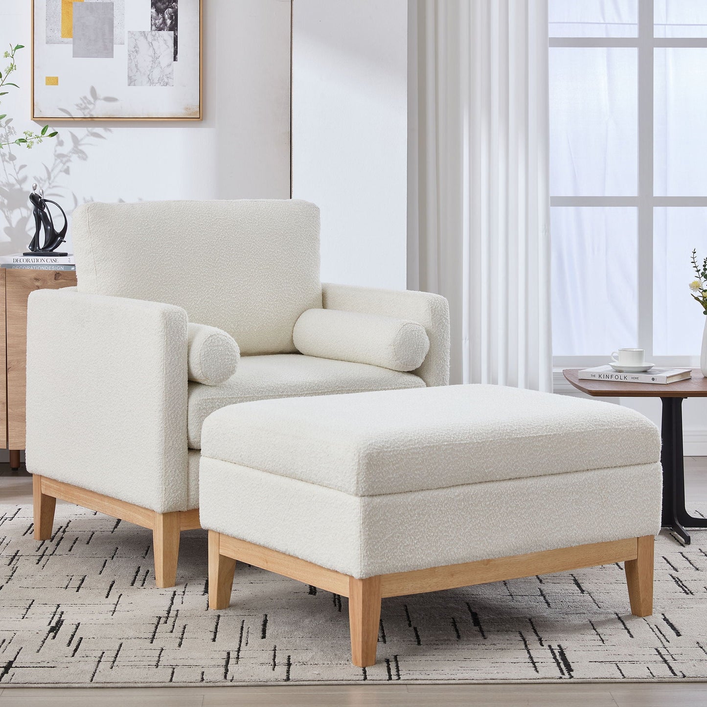 Oversized Swivel Barrel Accent Chair And Ottoman Set With Storage Home Essentials