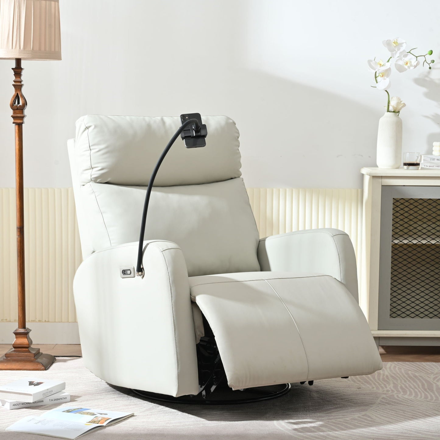 31.5" 270 Power Swivel Rocker Recliner Chair, Electric Glider Reclining Sofa With USB Ports, Power Swivel Glider, Rocking Chair Nursery Recliners For Living Room Bedroom - Light Gray Home Essentials