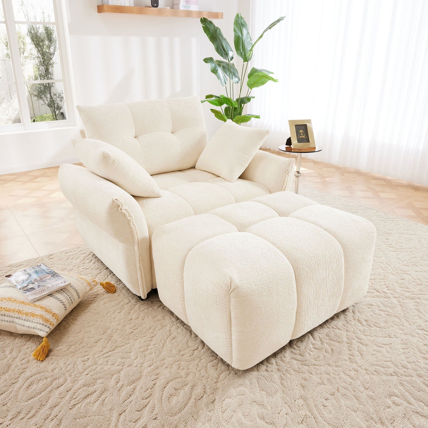 Ergonomic Single Seater Sofa With Ottoman, High Resilience Support Cushions Home Essentials