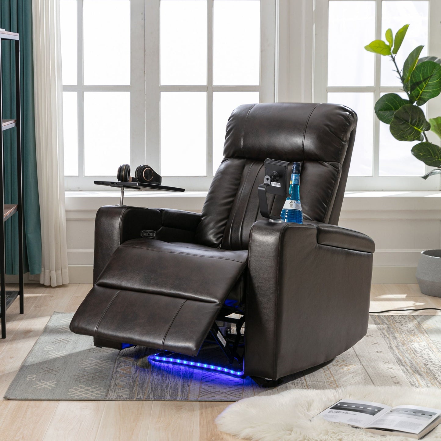 Power Recliner With Storage Arms, Cupholders, Swivel Tray Table And Cell Phone Stand - Brown Hearth and Haven