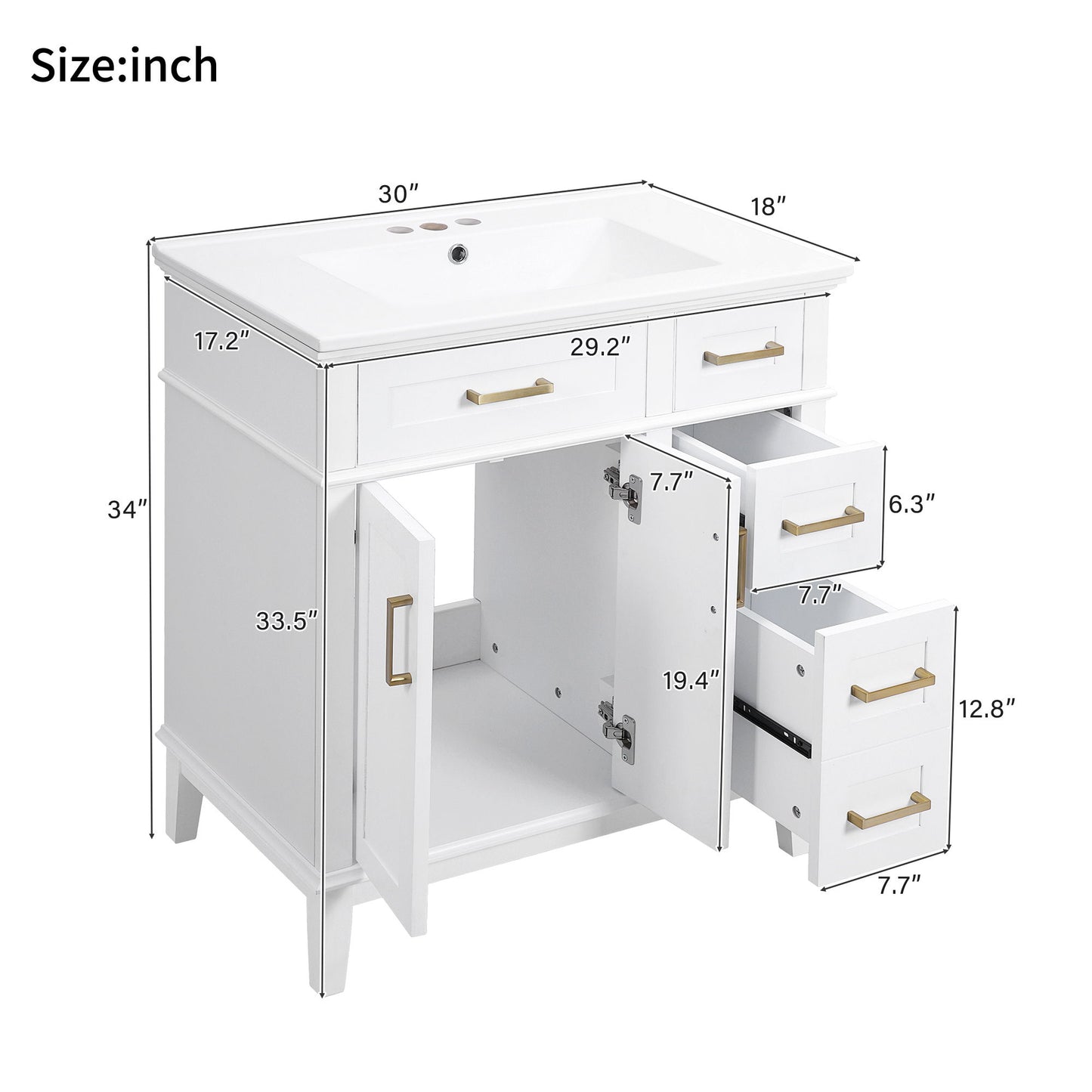 Modern Bathroom Vanity With Ceramic Sink, Soft Close Storage Cabinet Hearth and Haven