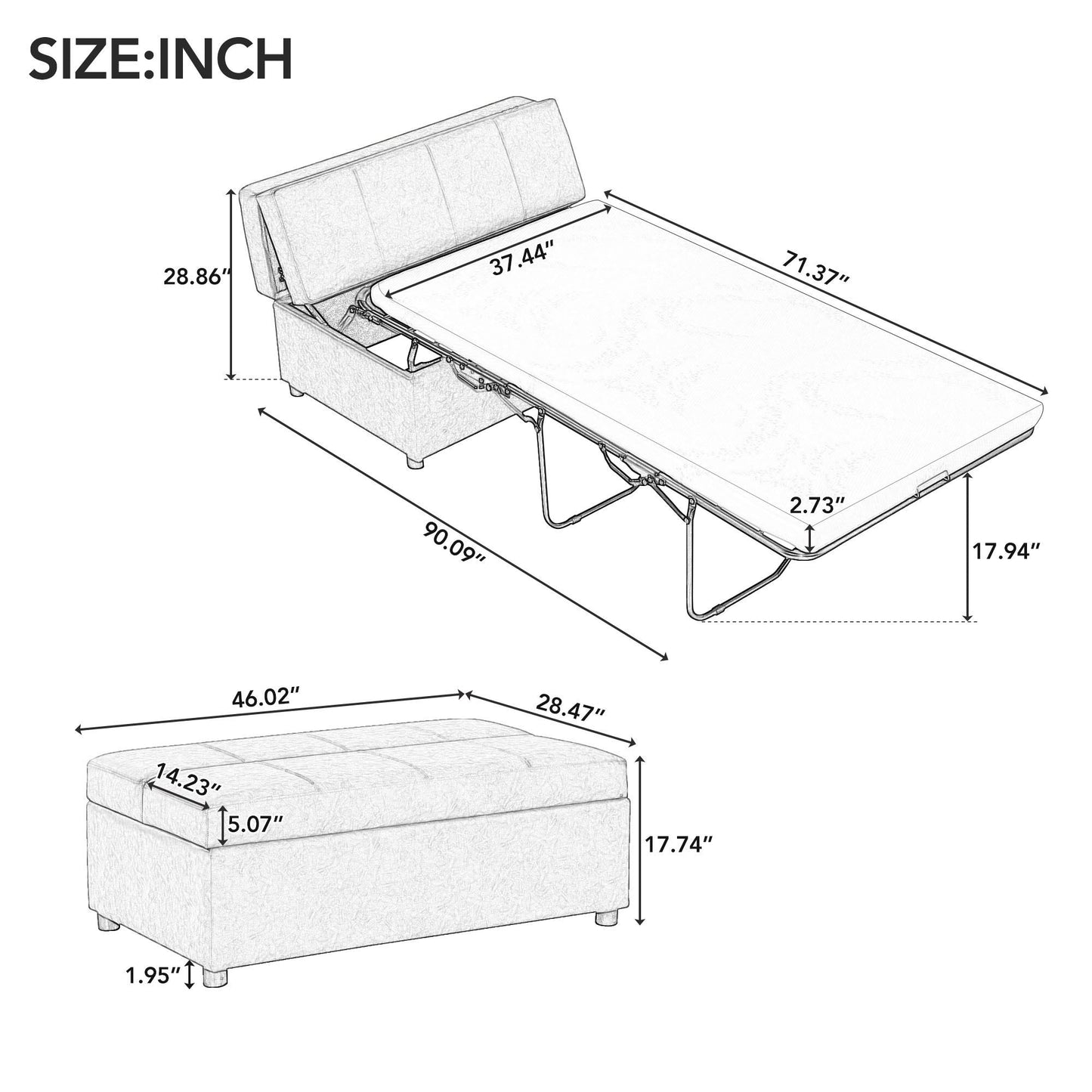 Twin Size Folding Ottoman Sleeper Bed With Mattress Convertible Guest Bed Hearth and Haven
