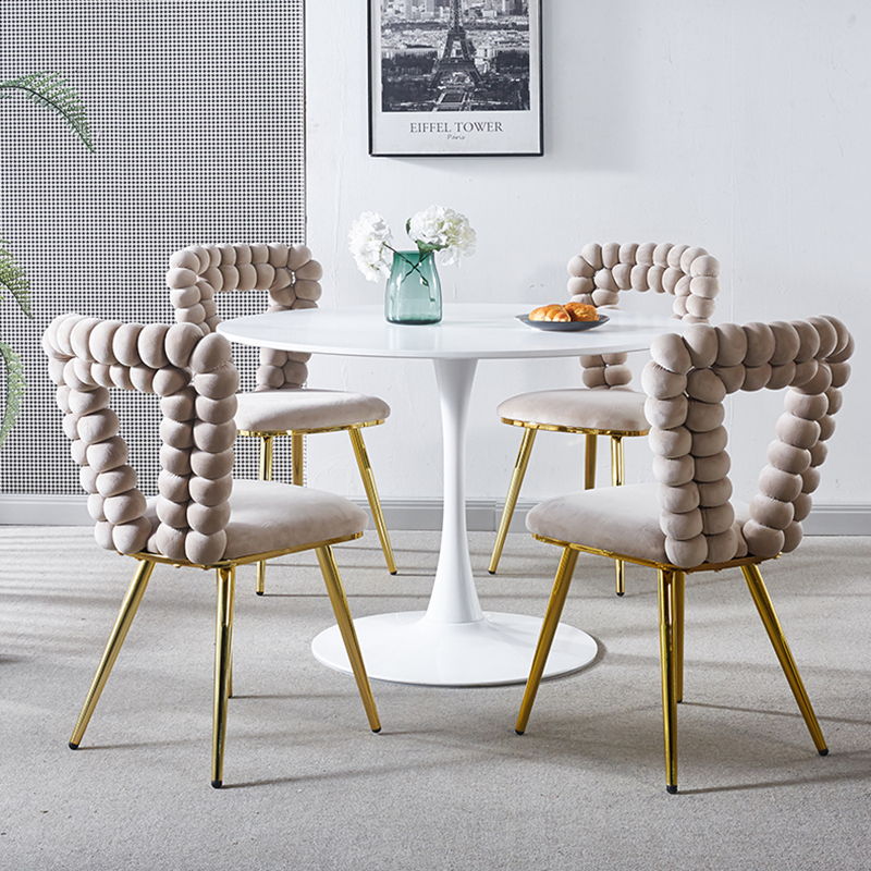 Modern Chair With Iron Tube Legs, Soft Cushions And Comfortable Backrest, Suitable For Dining Room, Living Room, Cafe, Hairball Back Home Essentials