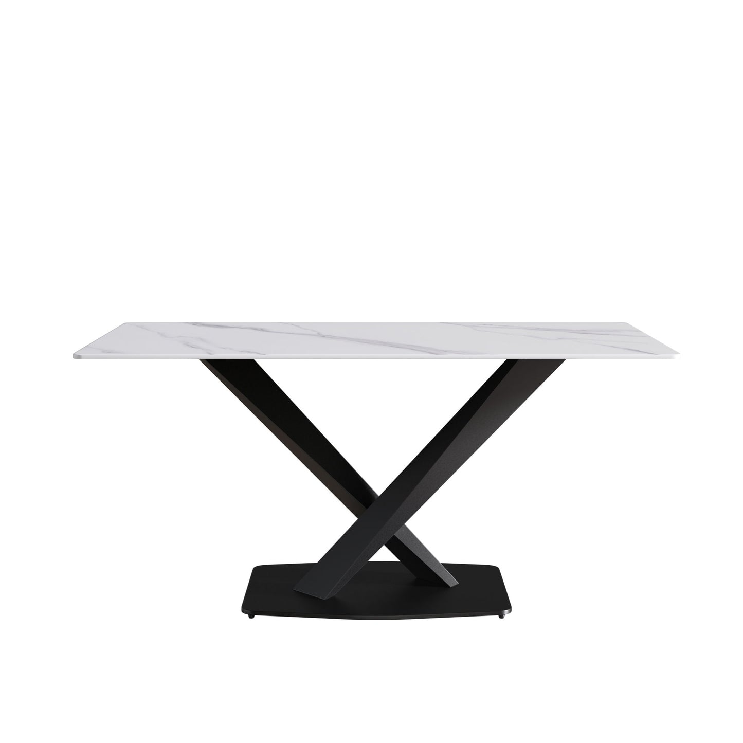 63" Modern Artificial Stone Straight Edge Metal X-Leg Dining Table, 6 People - White / Black Home Essentials