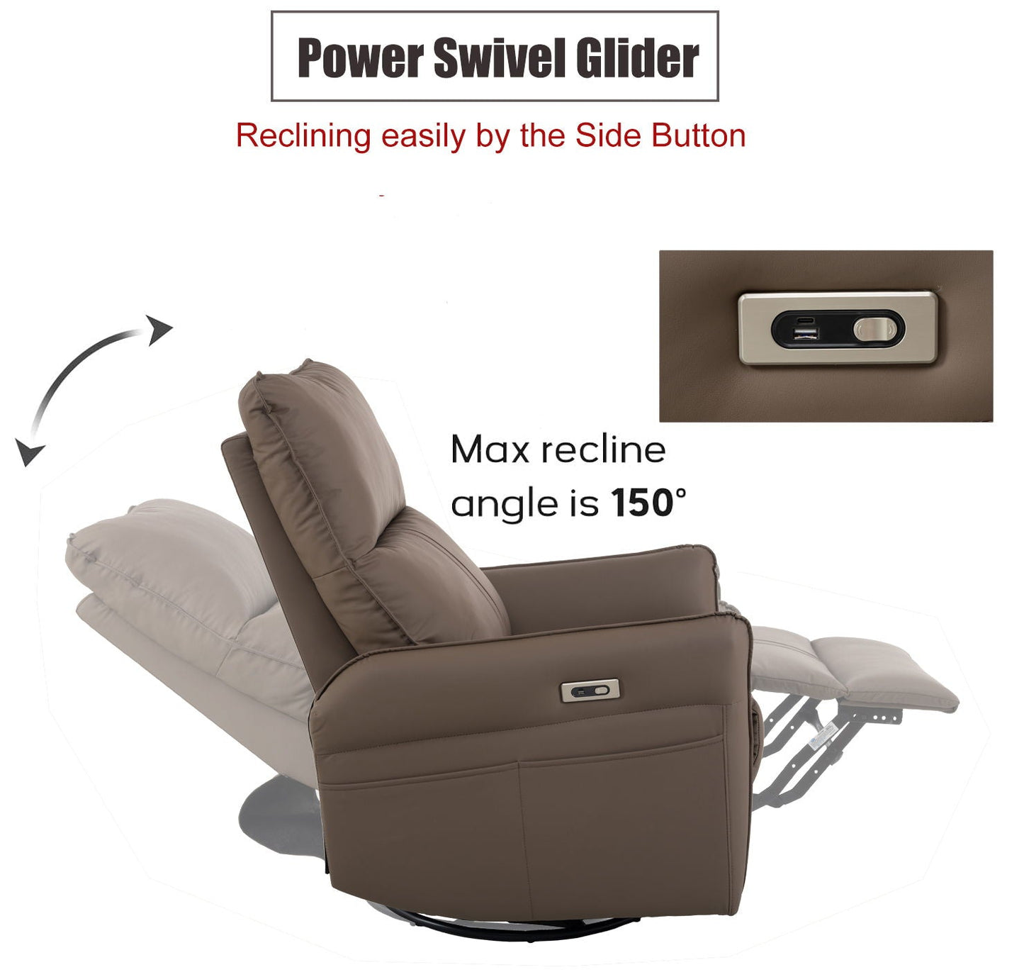 29.92" 270 Power Swivel Rocker Recliner Chair, Electric Glider Reclining Sofa With USB Ports, Power Swivel Glider, Rocking Chair Nursery Recliners For Living Room Bedroom Home Essentials