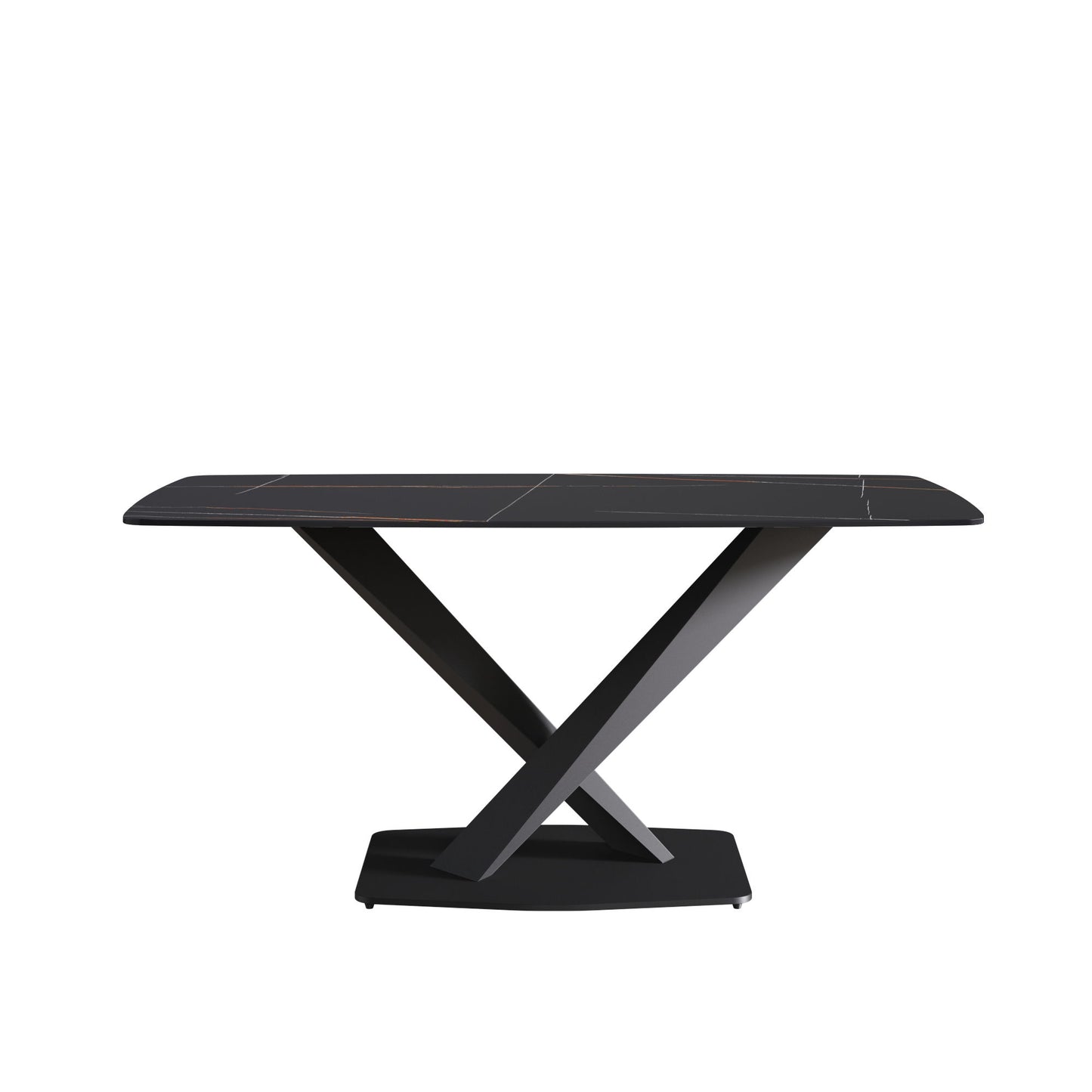 63" Artificial Stone Black Curved Black Metal Leg Dining Table - Black Home Essentials