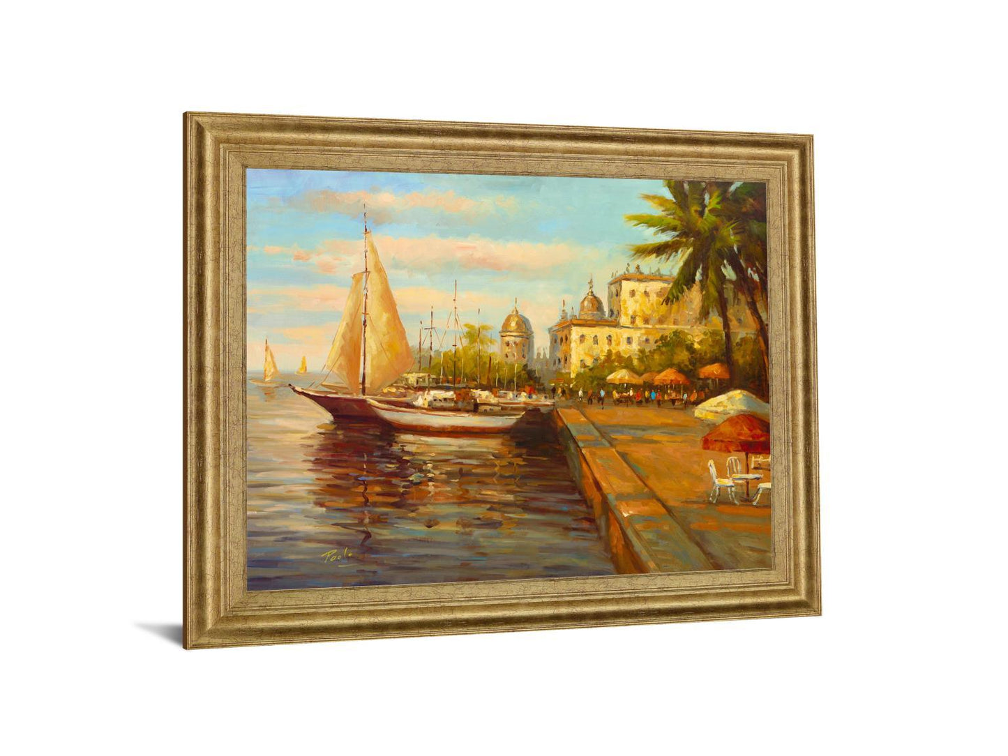 Sunlit Marina Promenade - 28" x 34" Framed Wall Art Classy Art