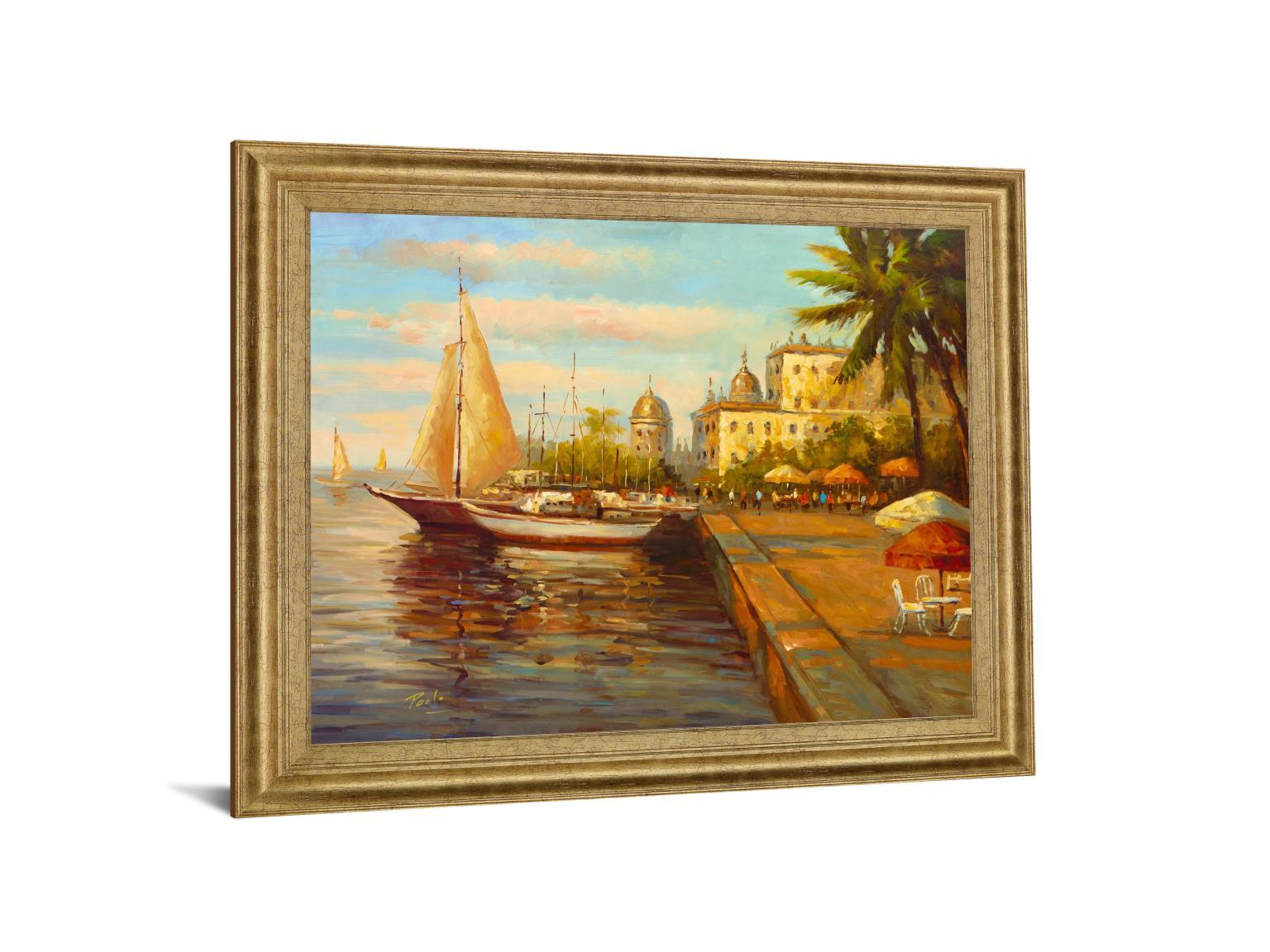 Sunlit Marina Promenade - 28" x 34" Framed Wall Art Classy Art