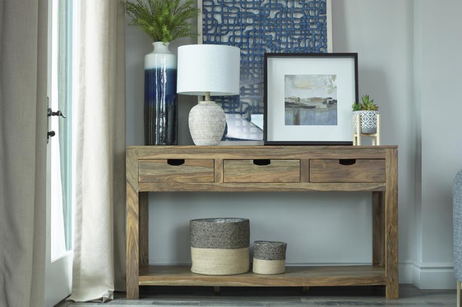 Esther - 3-Drawer Wood Console Table - Natural Sheesham CoasterElevations
