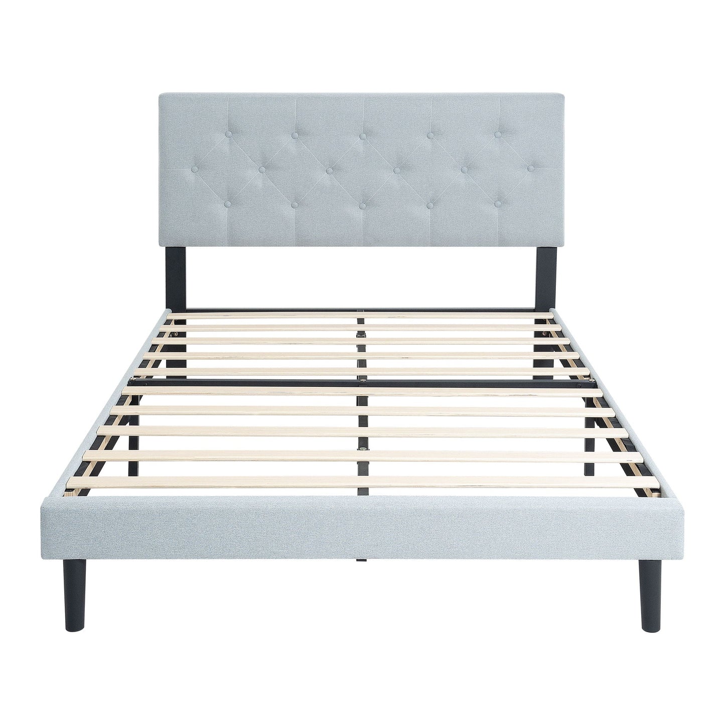 Modern Upholstered Platform Bed Frame With Button Tufted Linen Fabric Headboard Home Essentials