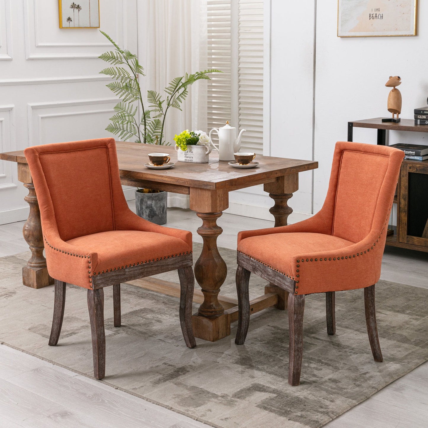 Ultra Side Dining Chair,Thickened Fabric Chairs With Neutrally Toned Solid Wood Legs, Bronze Nail Head (Set of 2) Home Essentials