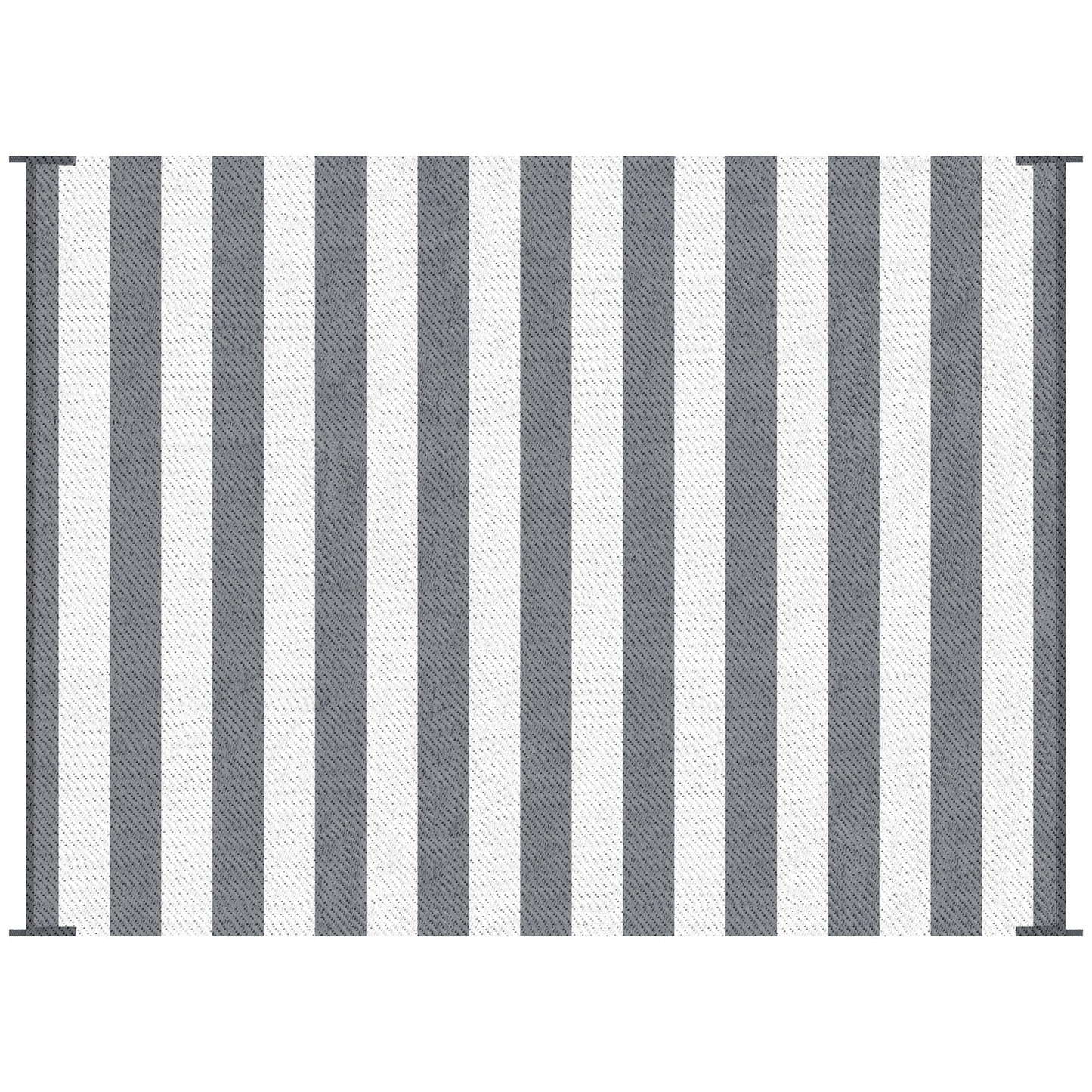 Outsunny - Reversible Outdoor Rug, 9' x 12' Waterproof Plastic Straw Floor Mat, Portable Rv Camping Carpet With Carry Bag, Large Floor Mat For Backyard, Deck, Picnic, Beach - Gray & White Striped Home Essentials