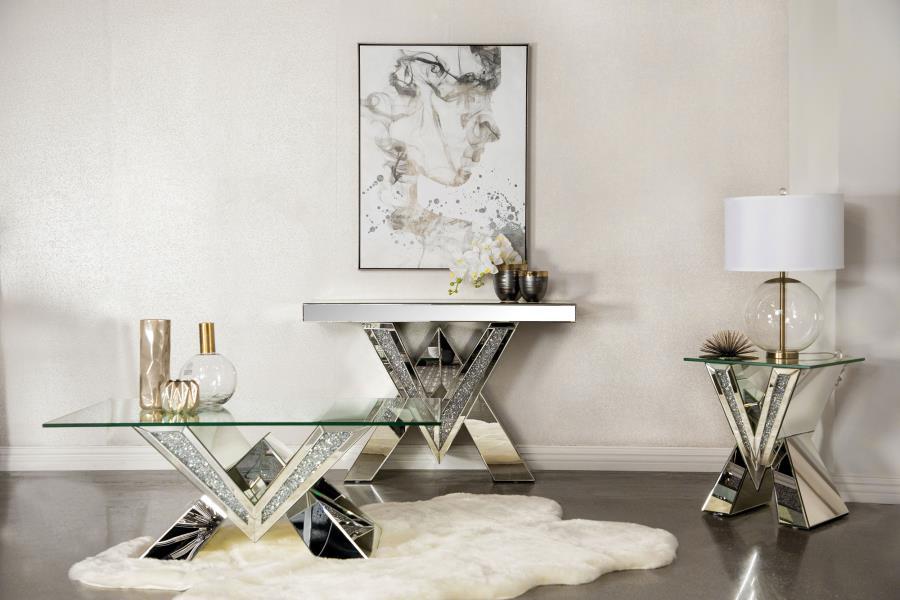 Taffeta - Glass Top Mirrored Acrylic Table CoasterElevations
