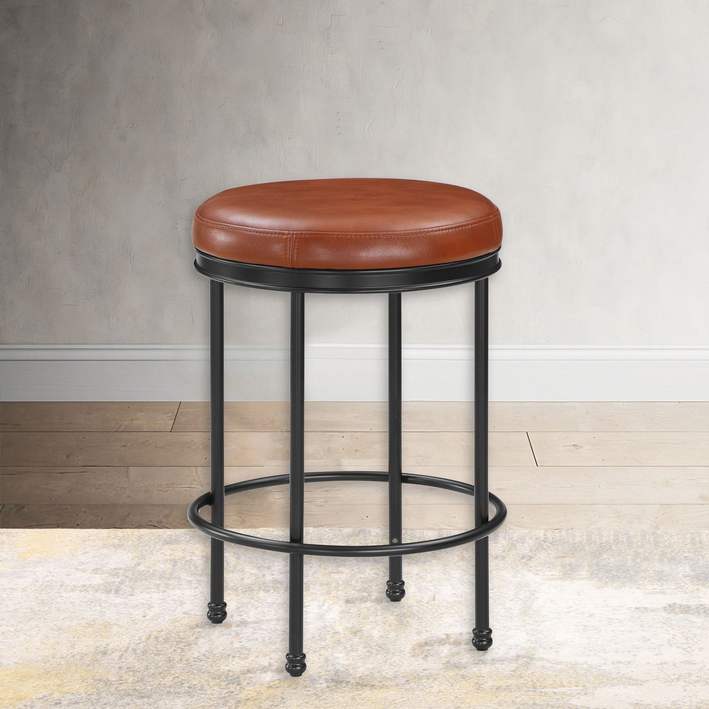 Michael - Backless Counter Height Stool With Padded Seat And Powder Coated Frame - Caramel Home Essentials
