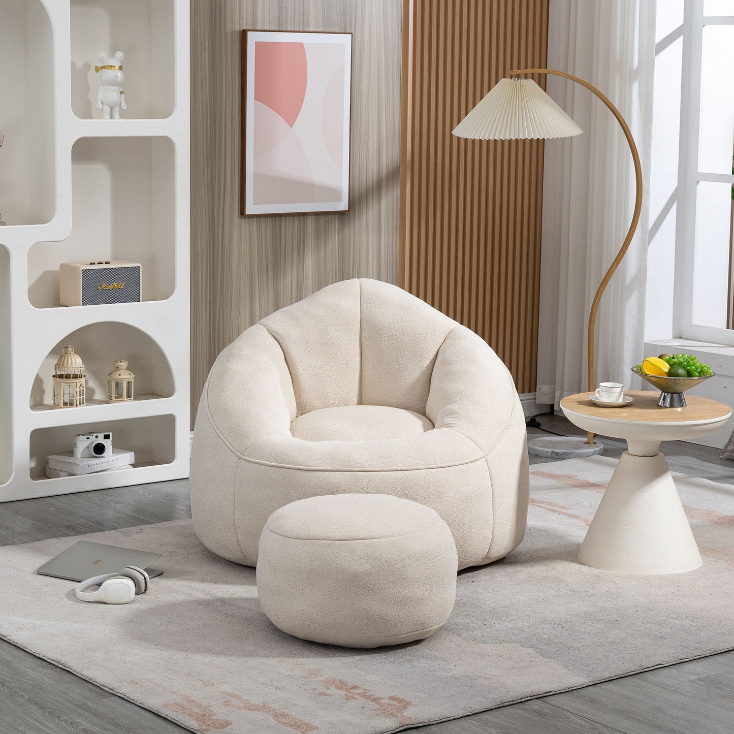 Bedding Bean Bag Sofa Chair High Pressure Foam With Footrest Home Essentials
