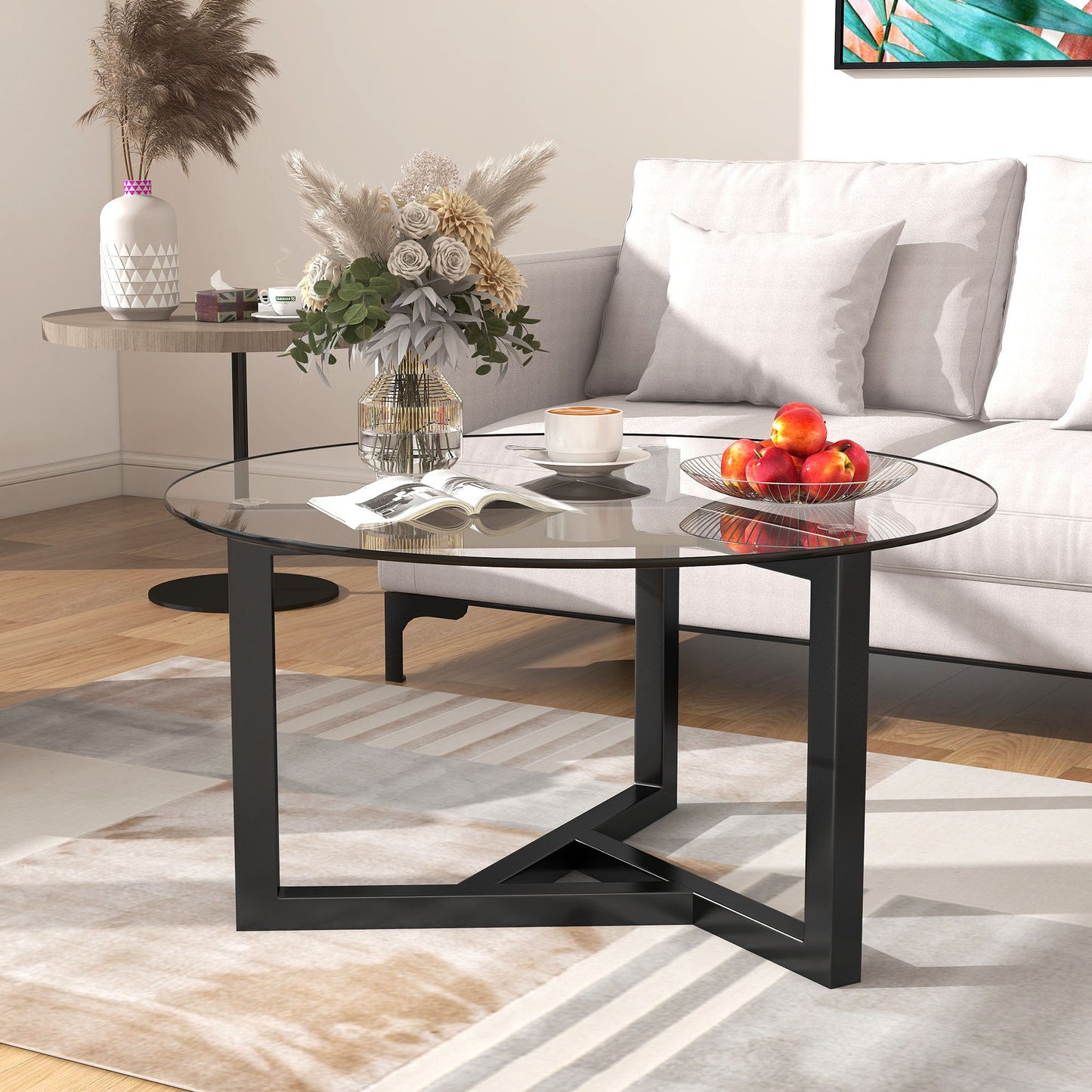Round Glass Coffee Table Modern Cocktail Table Hearth and Haven