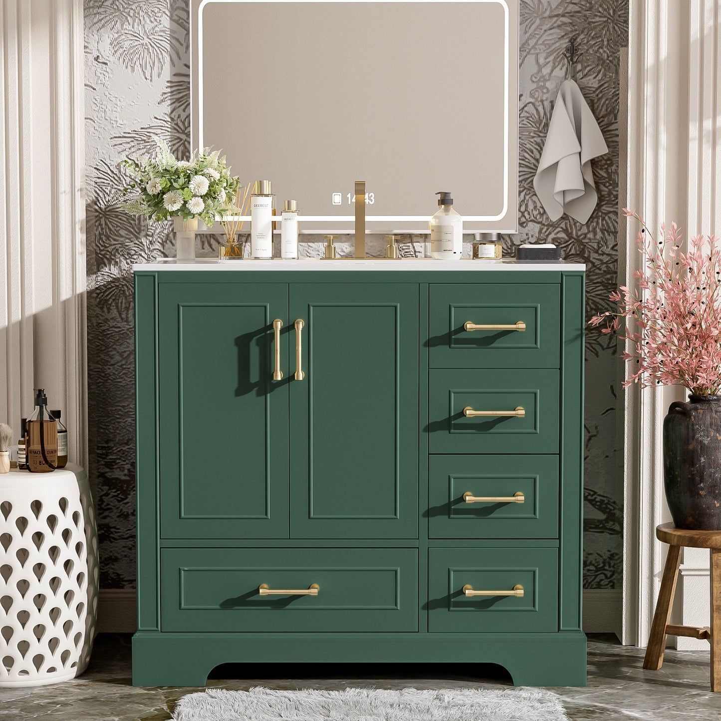 Traditional Bathroom Vanity With Soft Close Doors And Drawers Hearth and Haven