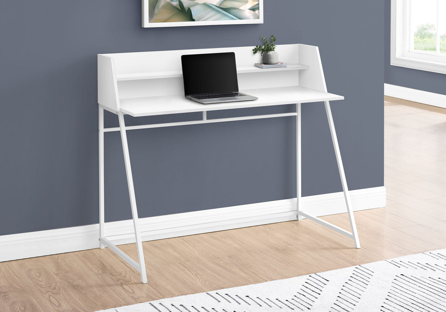 Computer Desk For Home Office, Laptop, Storage Shelves, Marble Look Contemporary & Modern 8th Street