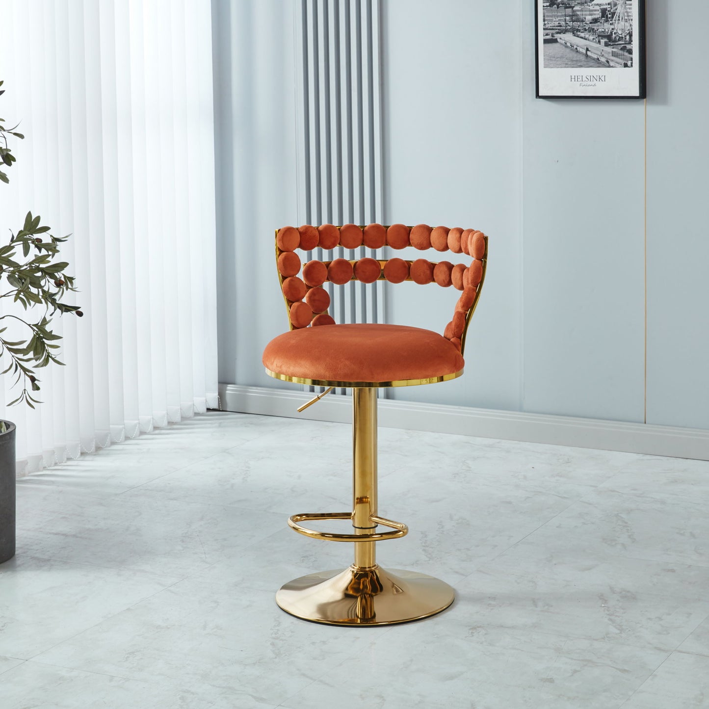 Modern Bar Chair With Iron Tube Legs, Soft Cushions And Comfortable Backrest, Suitable For Dining Room, Living Room, Cafe, Hairball Back, Bar Stool Home Essentials