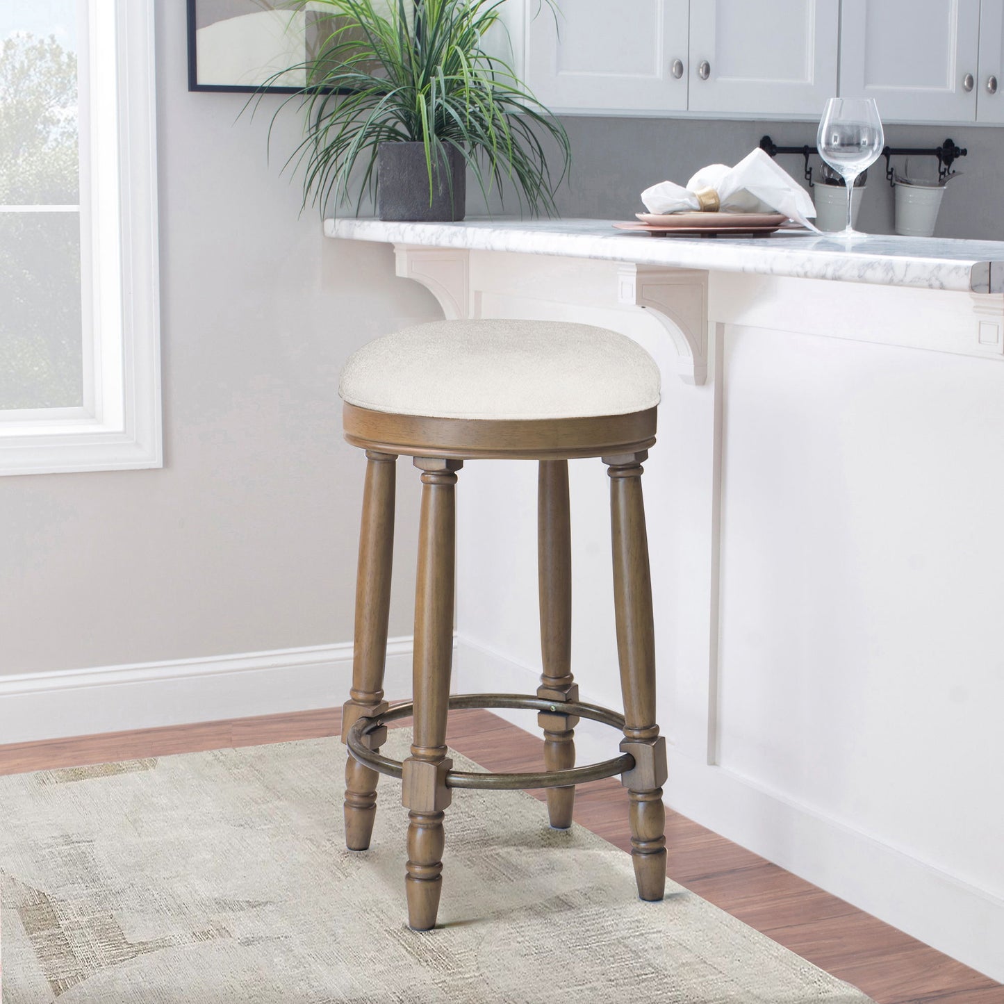 360° Swivel Wooden Barstools With Upholstered Seat, Counter Height (Set of 2) Home Essentials