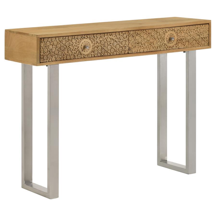 Draco - 2-Drawer Console Table Hand Carved Details - Natural CoasterEveryday
