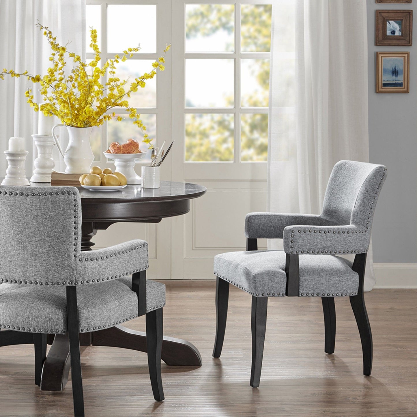 Elegant Arm Dining Chair With Brass Nail Head Detailing JLA