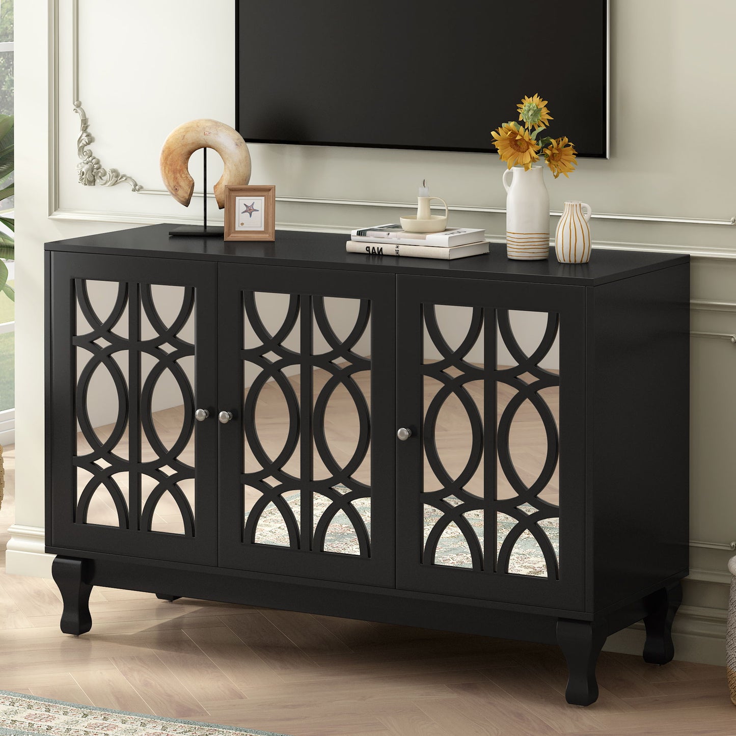 Modern Mirrored TV Stand, 3 Adjustable Shelves For Living Room Hearth and Haven
