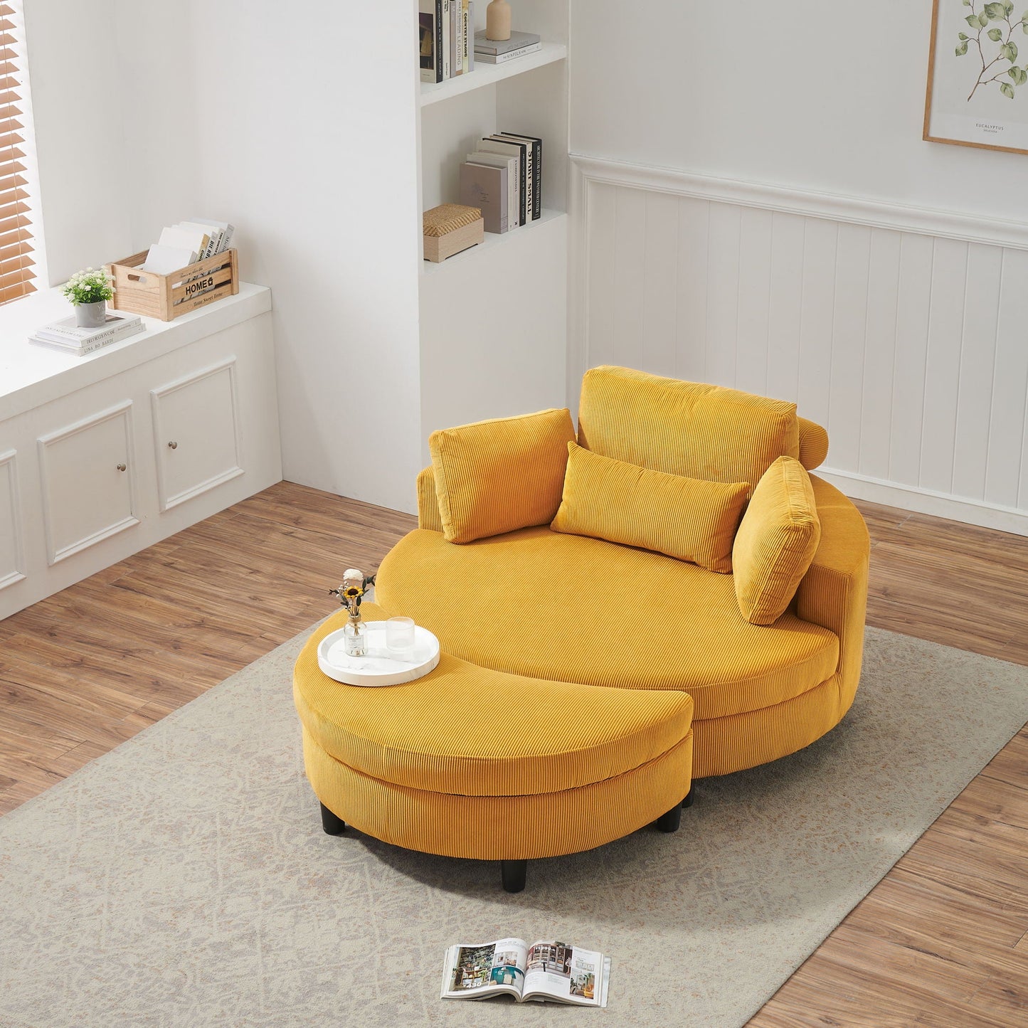 Corduroy Sofa With Two Throw Pillows And A Waist Pillow With An Extra Tray For Comfortable Seating In Small Apartment Bedrooms Home Essentials