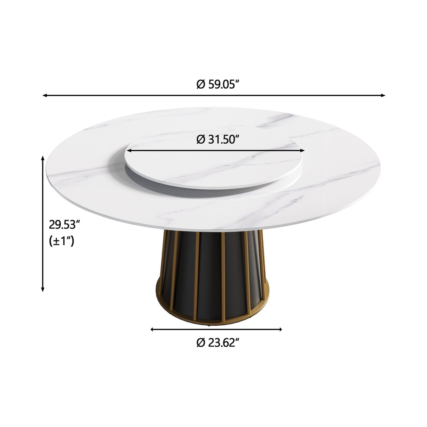 59.05" Modern Artificial Stone Round Panel Metal Iron Base Dining Table, Can Accommodate 8 People Artificial Stone Turntable (Not Including Chairs) - White / Black Home Essentials