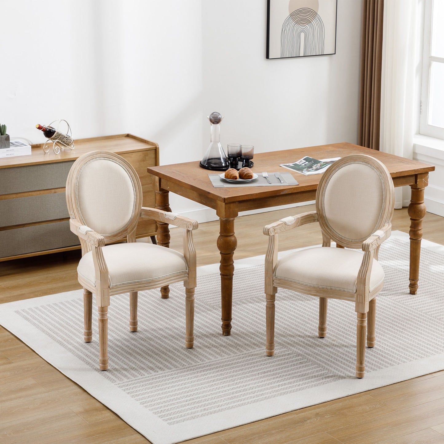 French Vintage Upholstered Fabric Dining Armchair (Set of 2) Home Essentials