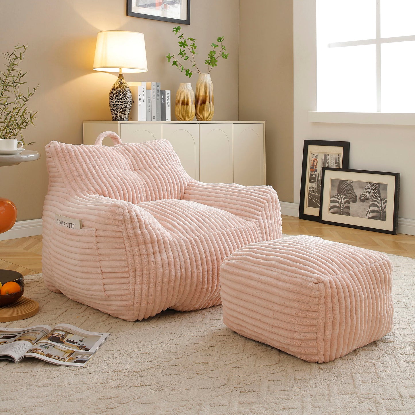 Giant Plush Bean Bag Chair With Armrests And Footstool Home Essentials