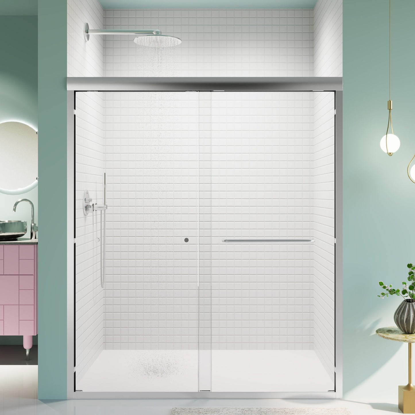 Semi-Frameless Double Sliding Shower Door, Bypass Shower Door, 1 / 4" (6Mm) Thick SGCC Tempered Glass Door Daily Nest