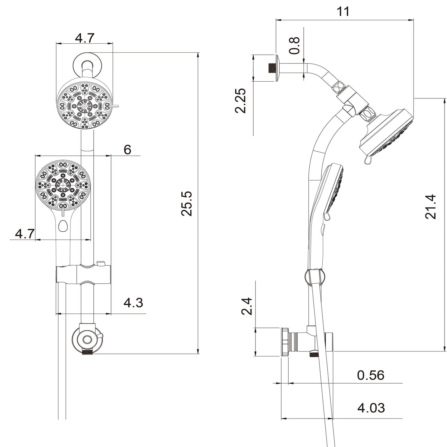 Multi Function Dual Shower Head System With 4.7" Rain Showerhead, 8 Function Hand Shower, Adjustable Slide Bar Daily Nest
