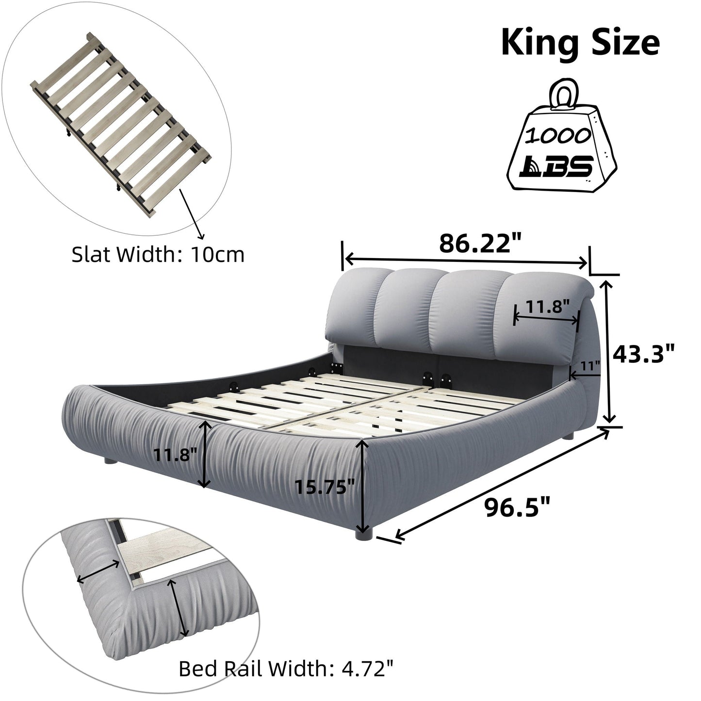 Luxury Upholstered Platform Bed With Oversized Padded Backrest And Solid Wood Frame Home Essentials
