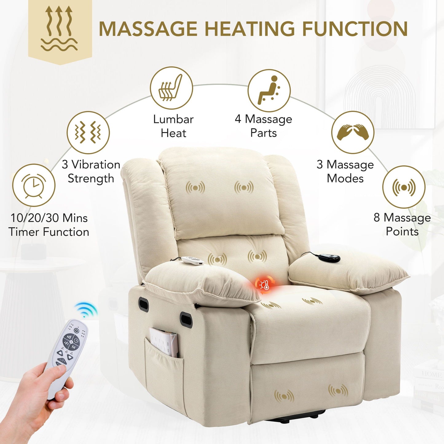Massage Recliner Power Lift Chair With Adjustable Massage And Heating Function Hearth and Haven