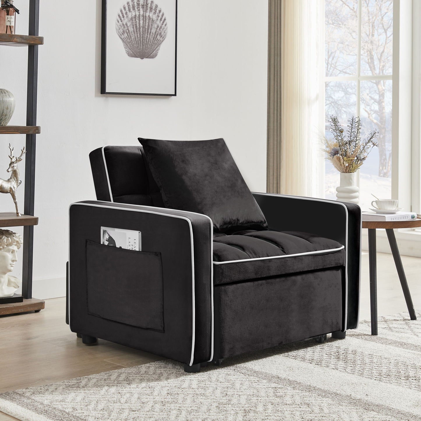 Modern Velvet 3 In 1 Sofa Bed Chair, Adjustable Recliner Home Essentials