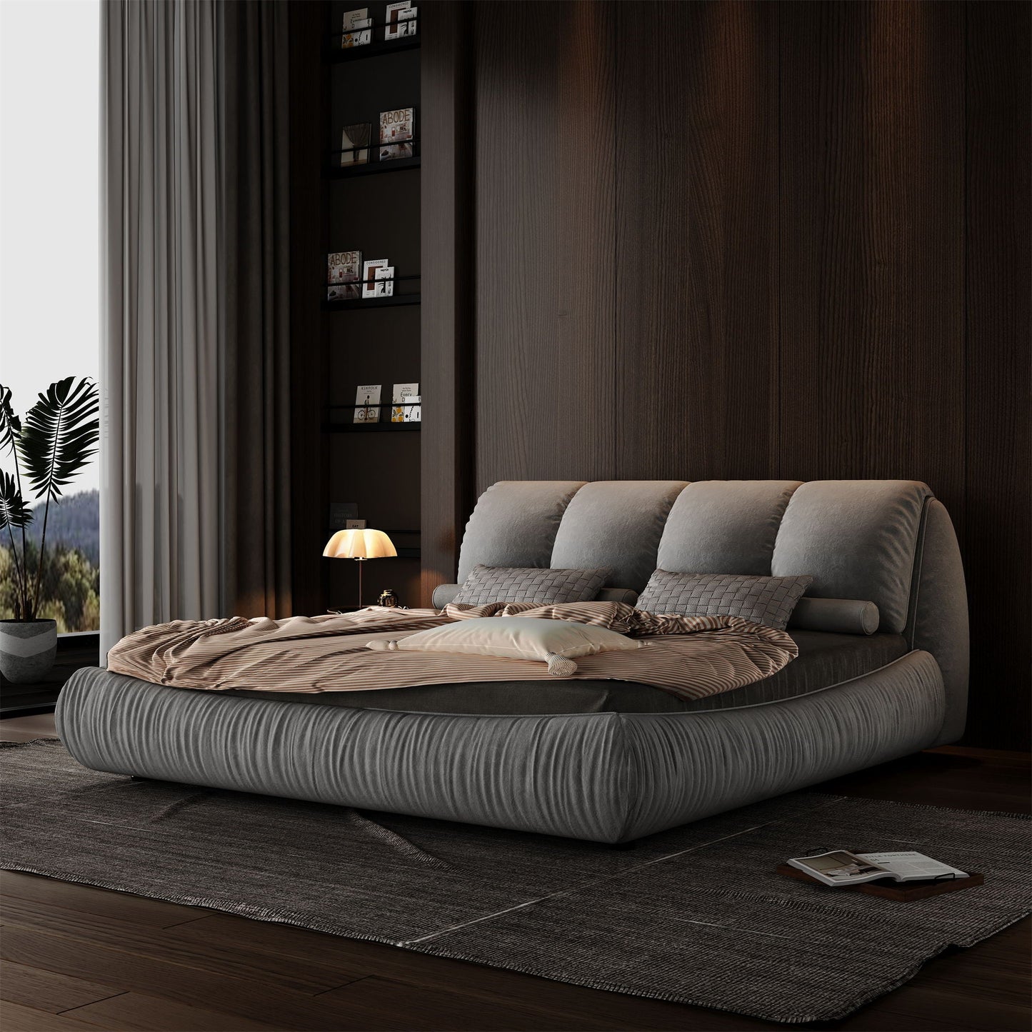 Luxury Upholstered Platform Bed With Oversized Padded Backrest And Solid Wood Frame Home Essentials