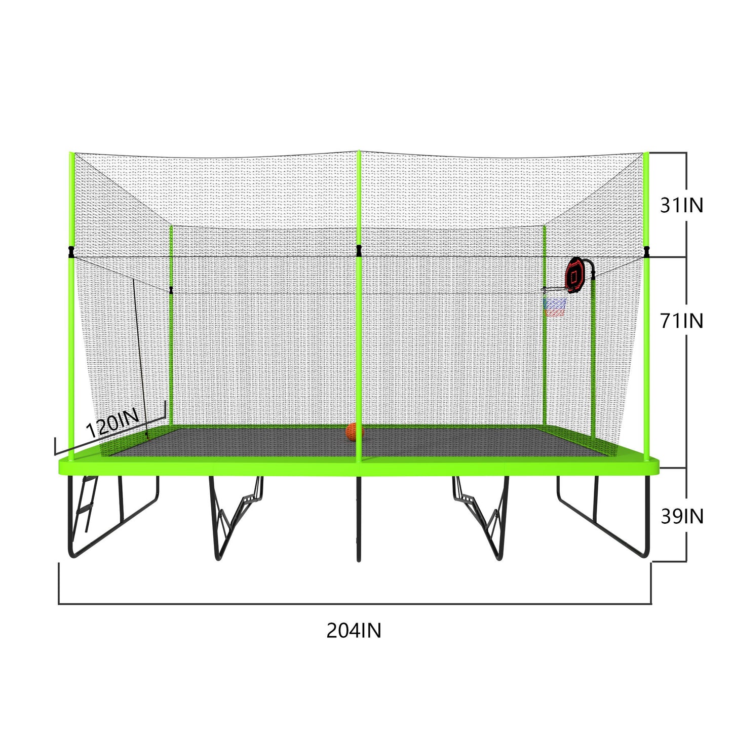 10Ft By 17Ft Rectangule Trampoline With Powder-Coated Galvanized Steel Tubes With Basketball Hoop System Advanced Ladder - Green Daily Nest