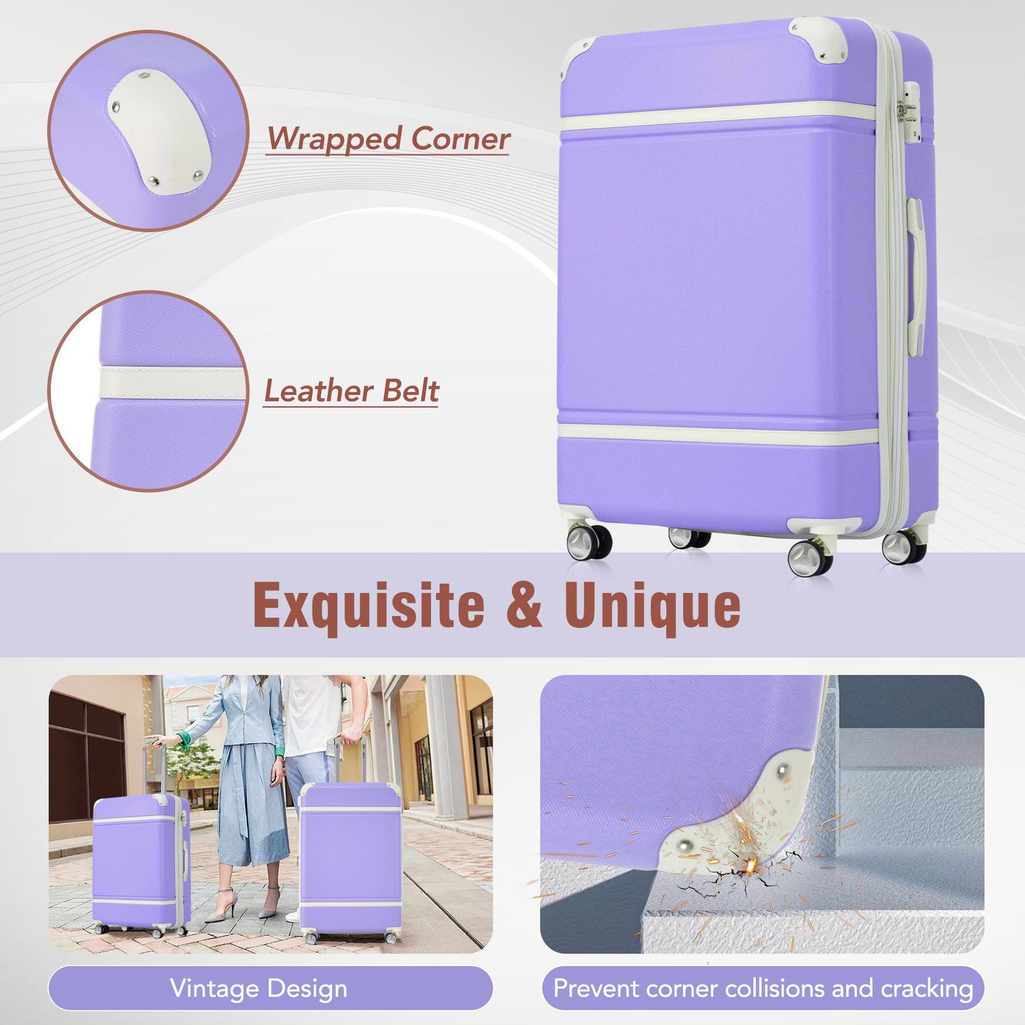 20" Hardside Luggage With Cosmetic Case, 2 Piece Lightweight Suitcase Set With Spinner Wheels, Carry On Vintage Luggage Daily Nest